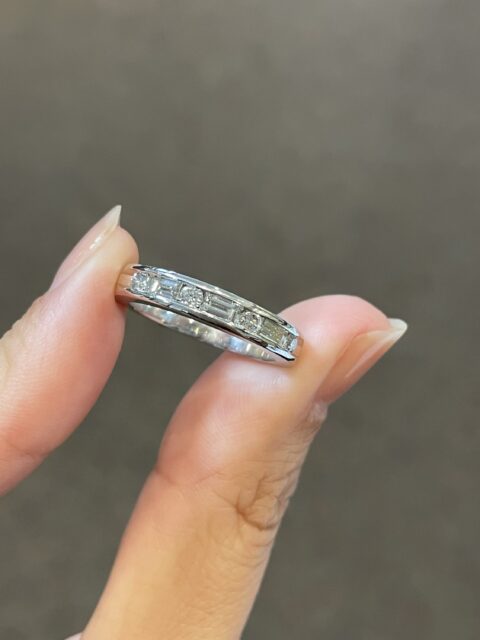 14k White Gold Channel Set .65 Cttw Round Brilliant Cut Diamond & Diamond Baguette Band