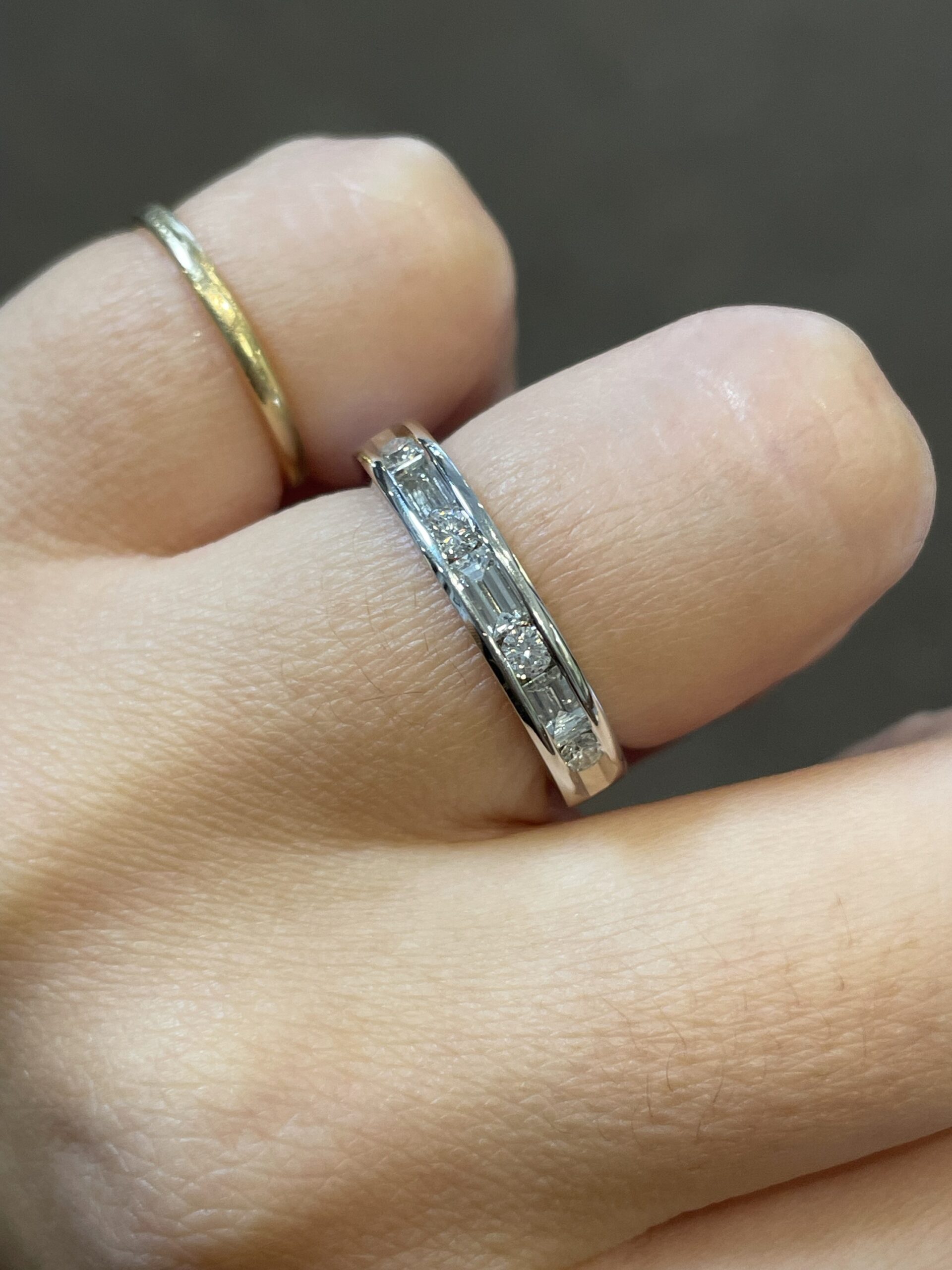 14k White Gold Channel Set .65 Cttw Round Brilliant Cut Diamond & Diamond Baguette Band - Image 7