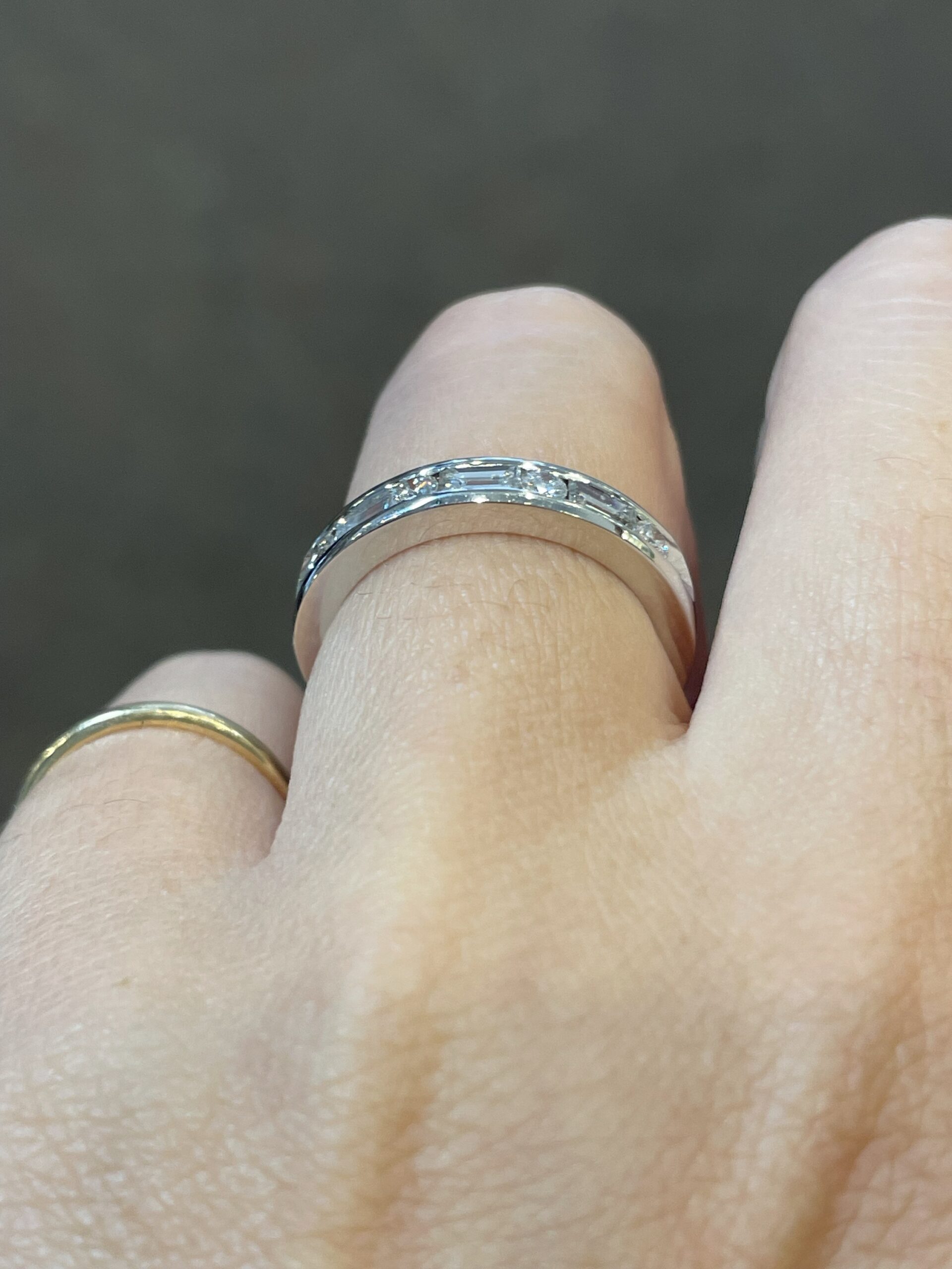 14k White Gold Channel Set .65 Cttw Round Brilliant Cut Diamond & Diamond Baguette Band - Image 8