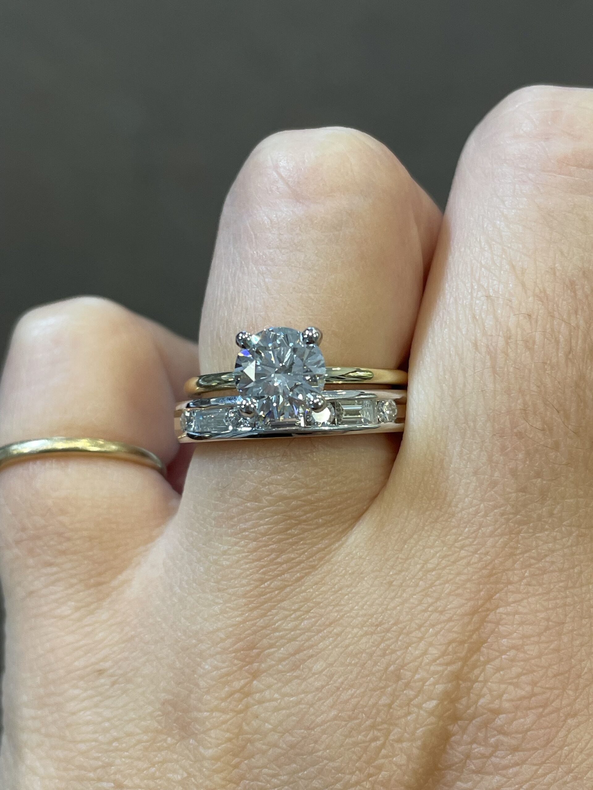 14k White Gold Channel Set .65 Cttw Round Brilliant Cut Diamond & Diamond Baguette Band - Image 9