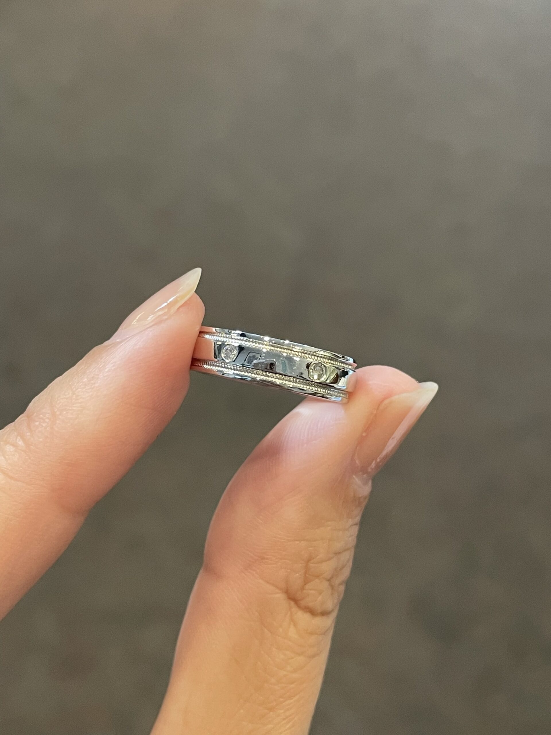 14k White Gold Burnished Set .12 Cttw Genuine Round Brilliant Cut Diamond Eternity Band - Image 2