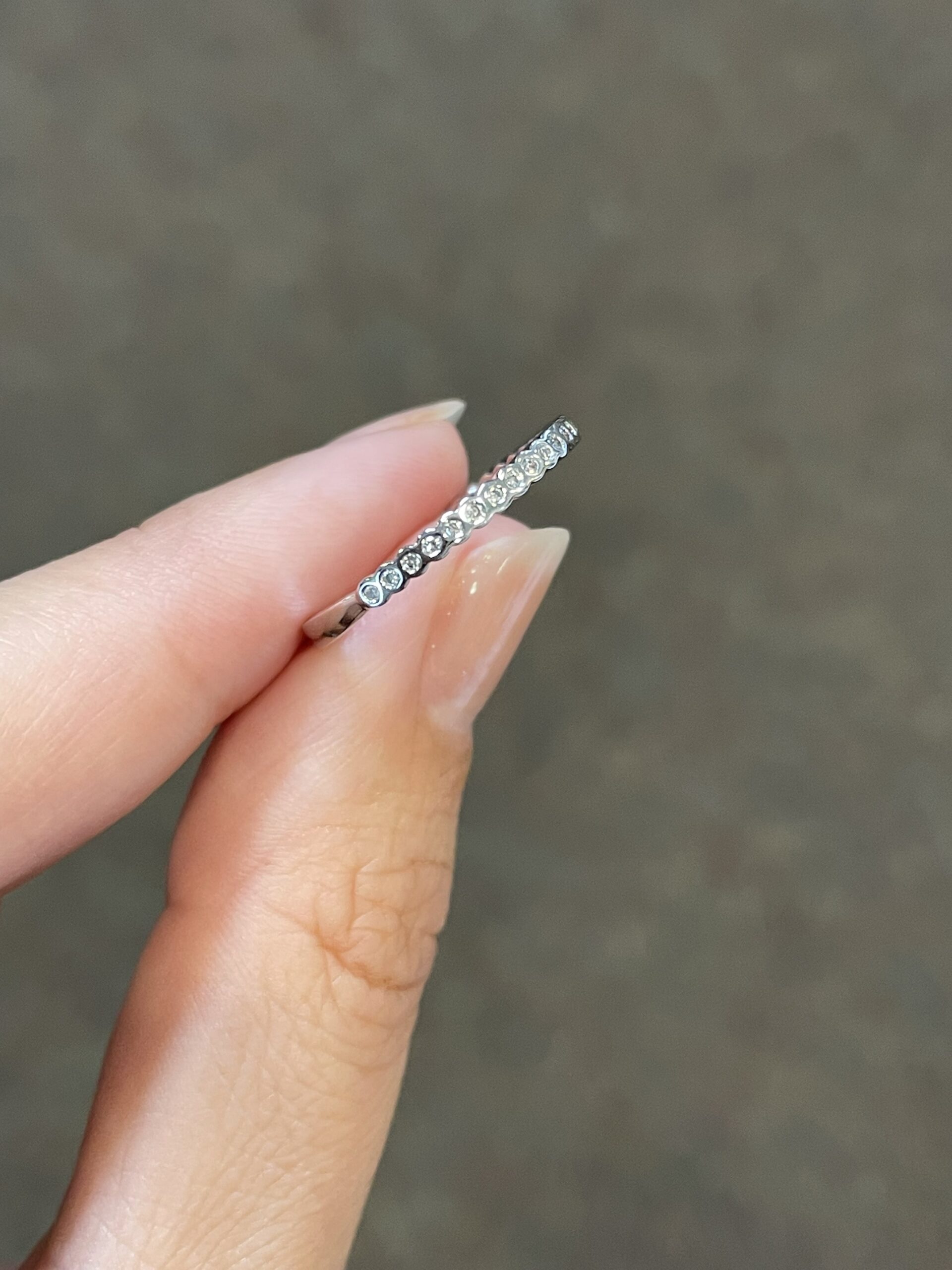 14k White Gold .13 Cttw Genuine Round Brilliant Cut Diamond Delicate Bezel Band - Image 2