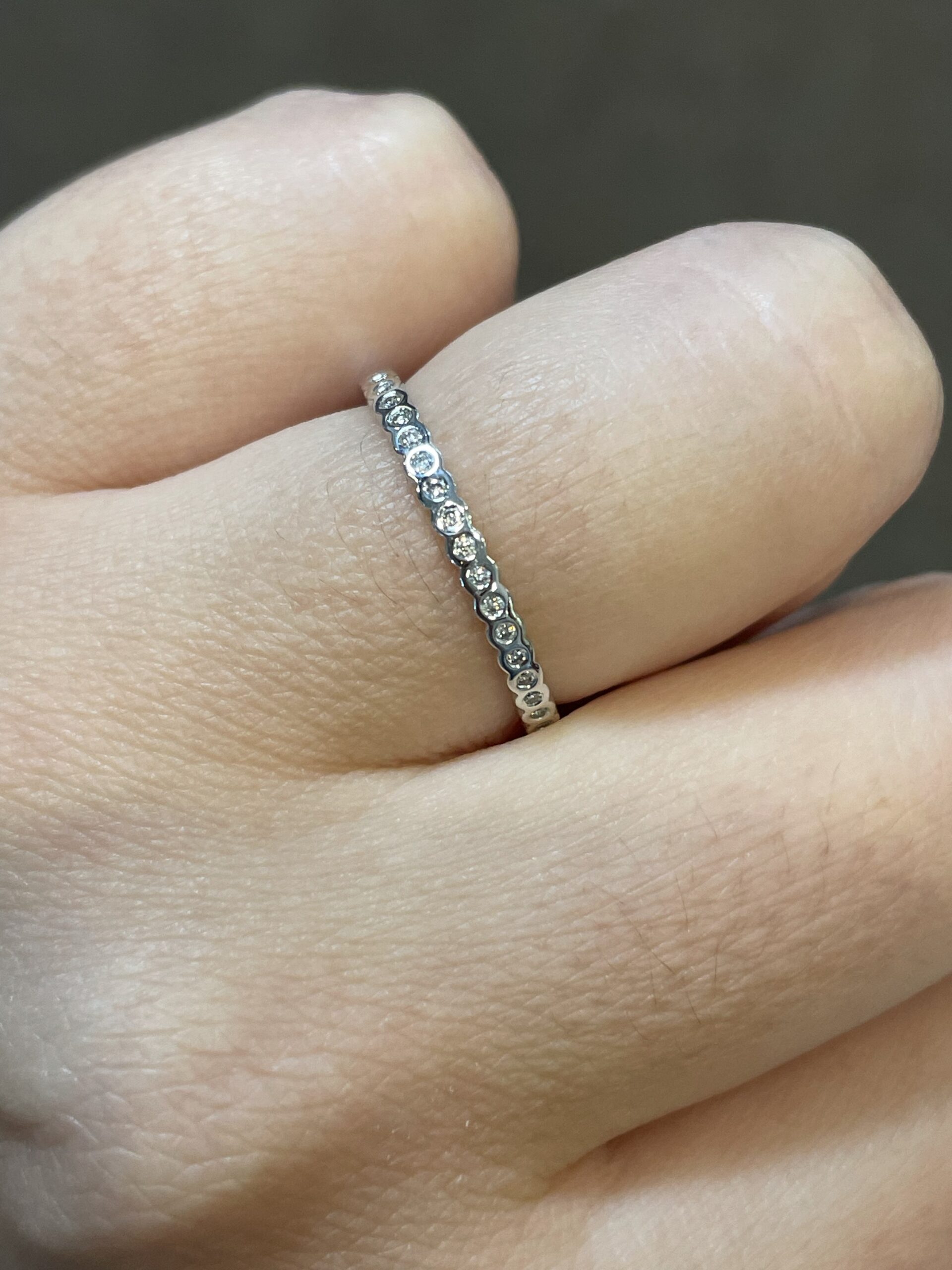 14k White Gold .13 Cttw Genuine Round Brilliant Cut Diamond Delicate Bezel Band - Image 5