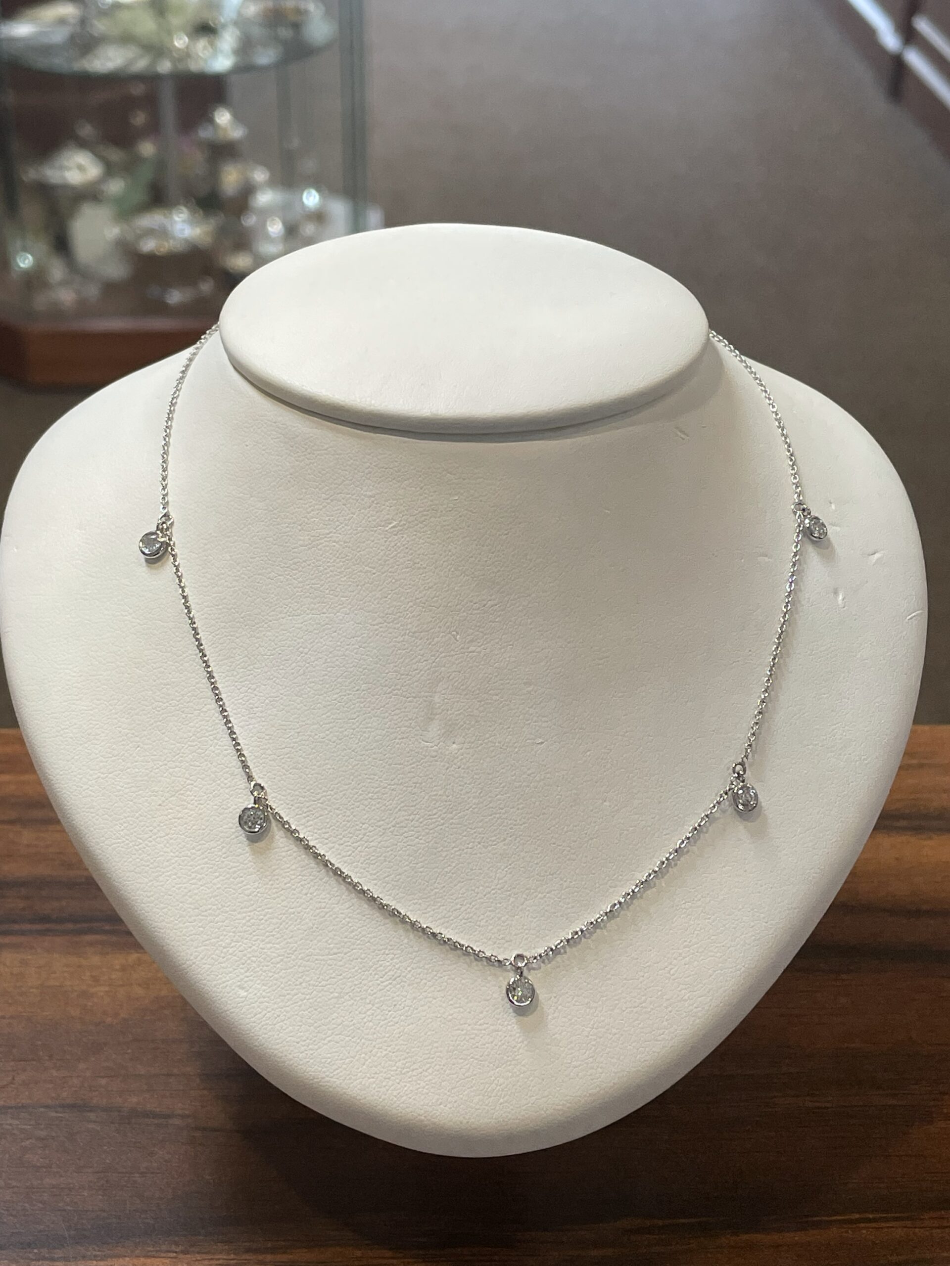 14k White Gold Genuine 1/2 Cttw Round Brilliant Cut Diamond Bezel Set Dangle Necklace - Image 5