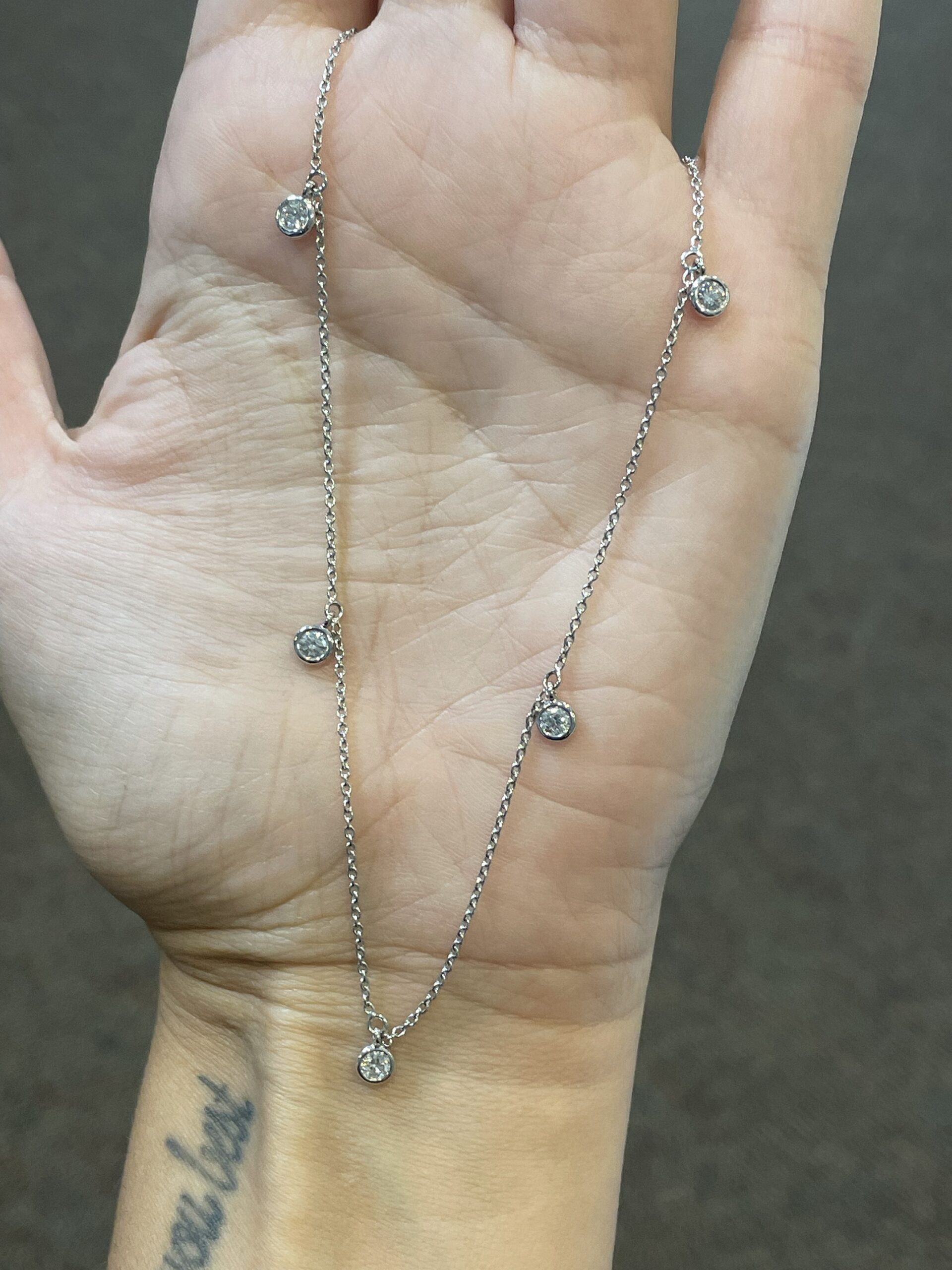 14k White Gold Genuine 1/2 Cttw Round Brilliant Cut Diamond Bezel Set Dangle Necklace - Image 6