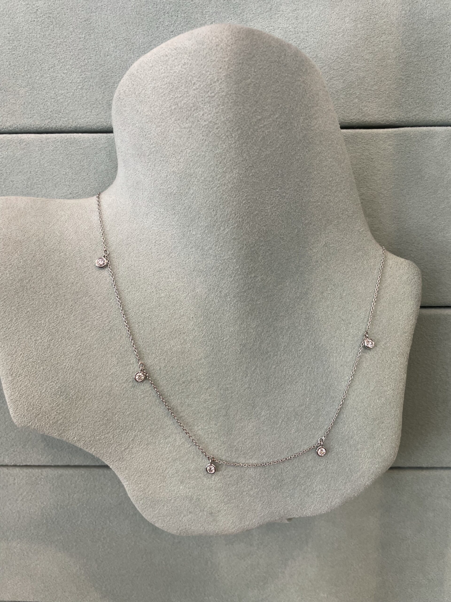 14k White Gold Genuine 1/2 Cttw Round Brilliant Cut Diamond Bezel Set Dangle Necklace