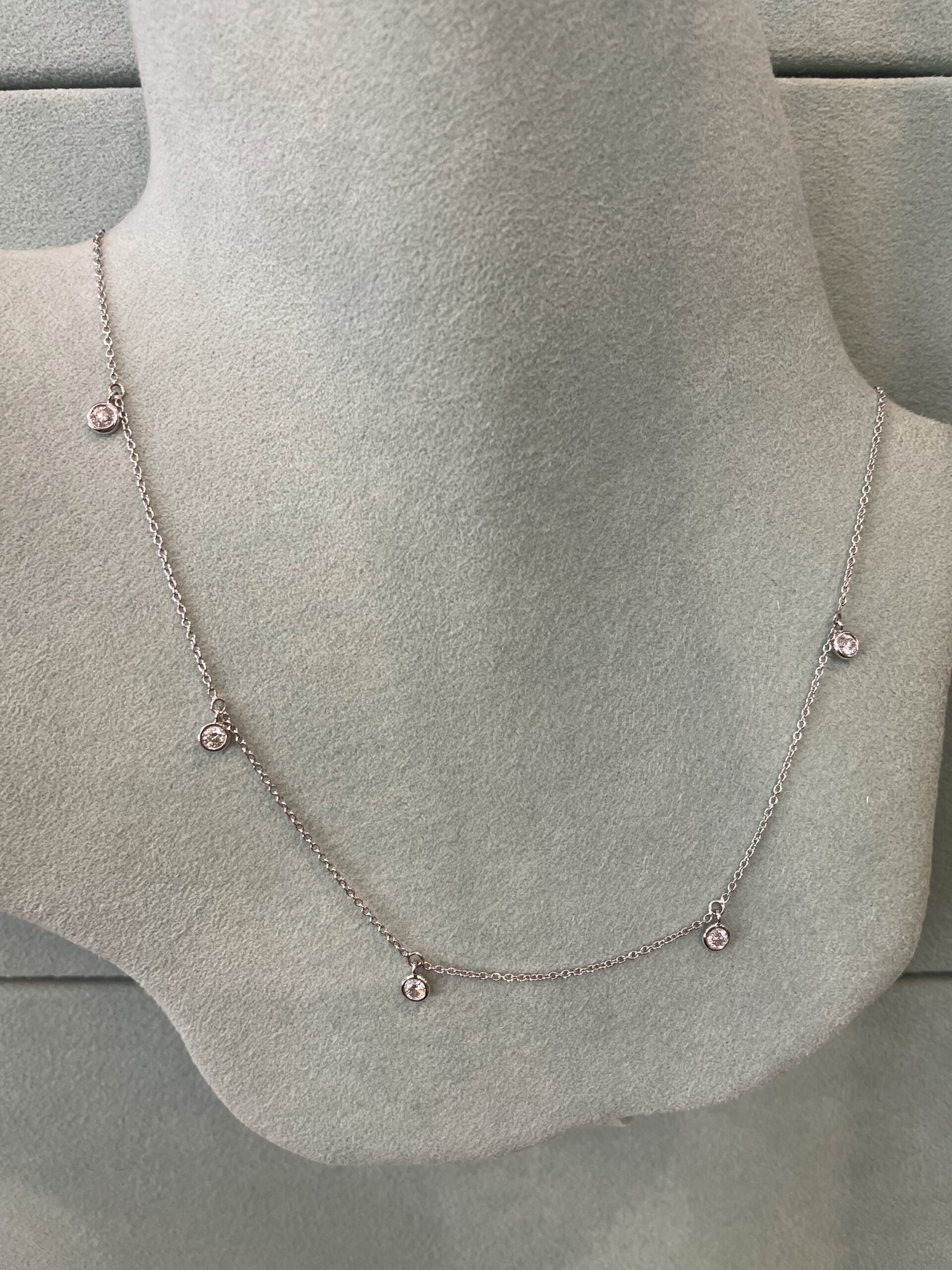 14k White Gold Genuine 1/2 Cttw Round Brilliant Cut Diamond Bezel Set Dangle Necklace - Image 2