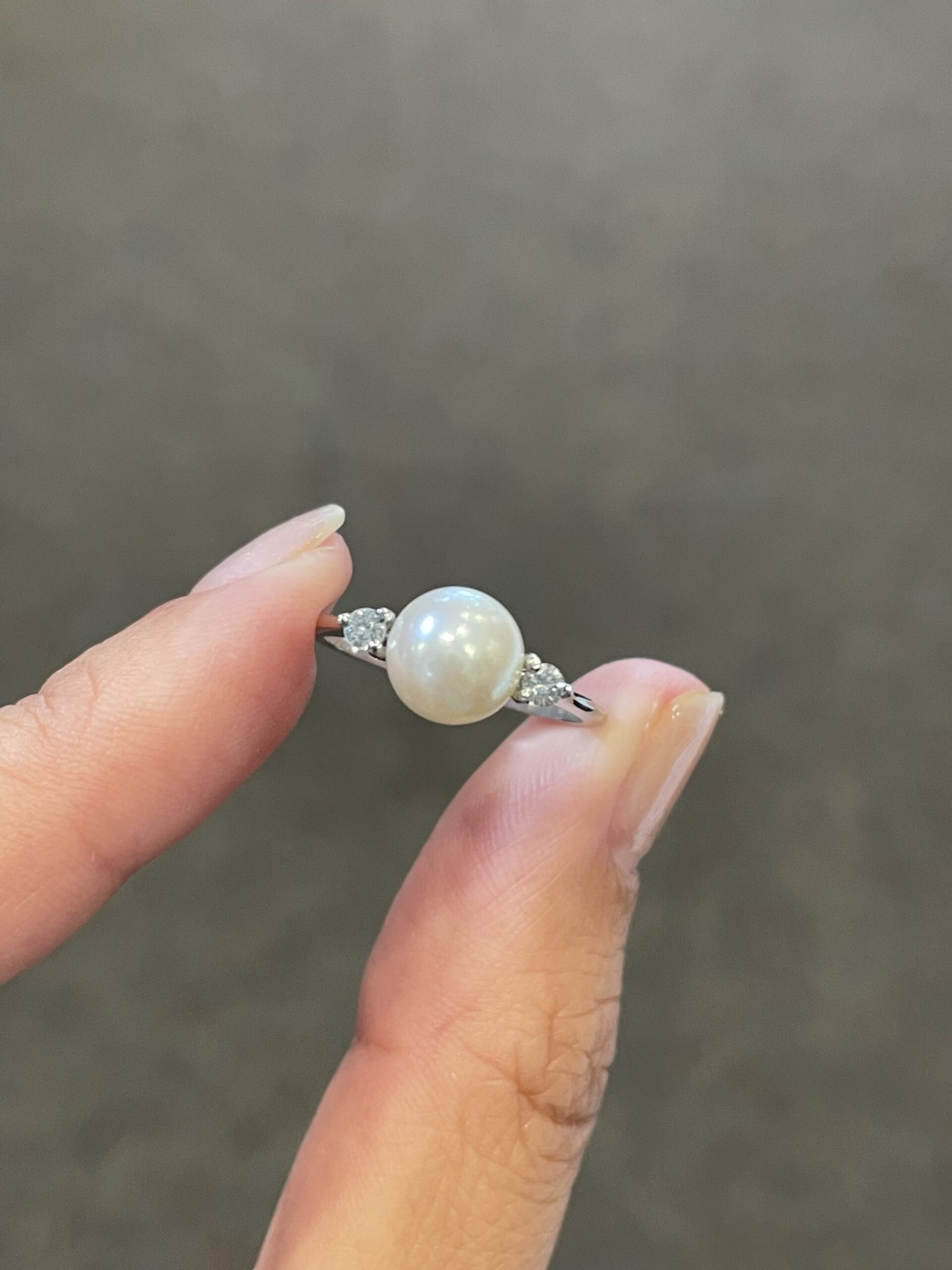 18k White Gold 8 MM Cultured Akoya Pearl & Diamond Ring