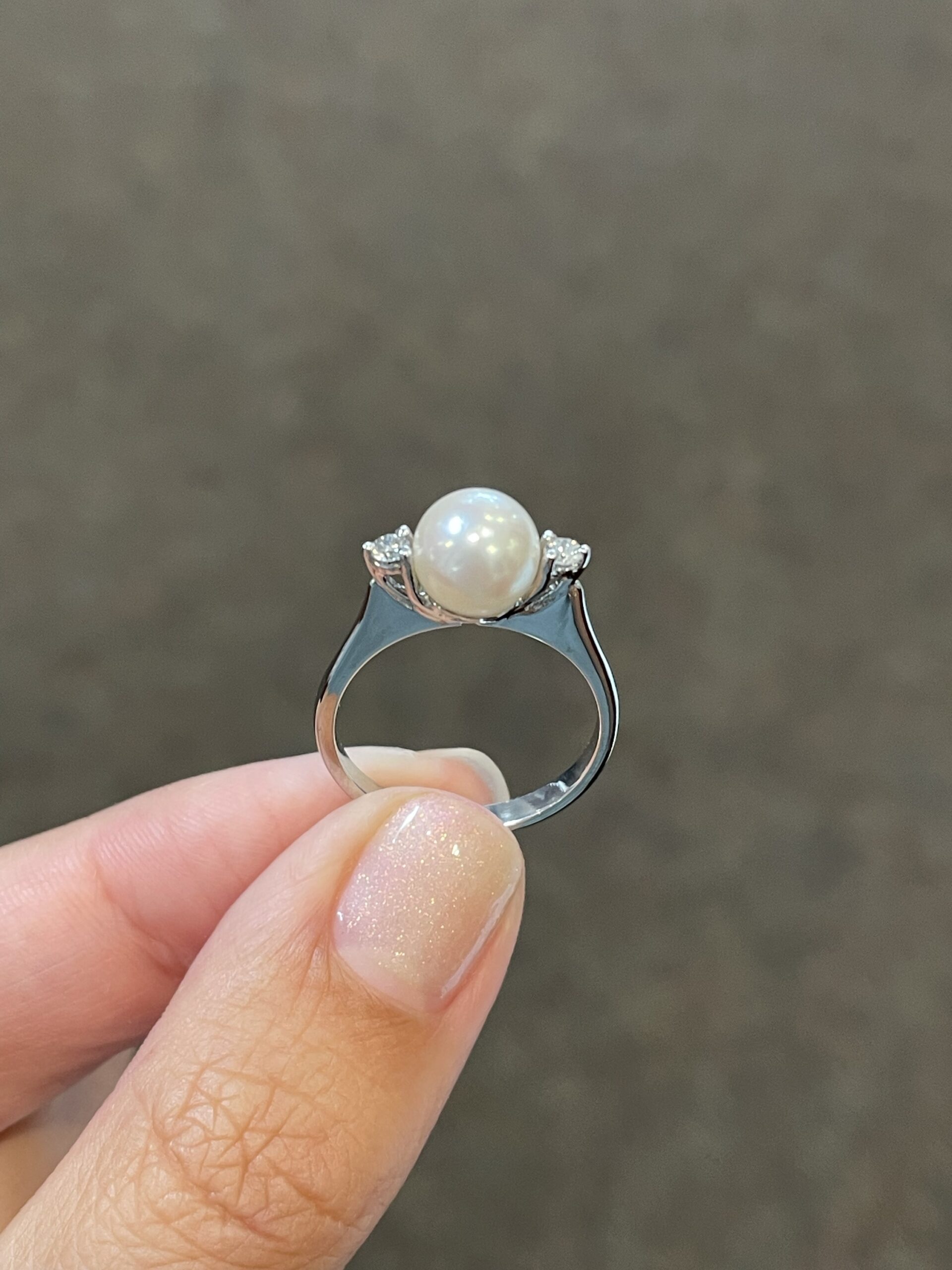 18k White Gold 8 MM Cultured Akoya Pearl & Diamond Ring - Image 11