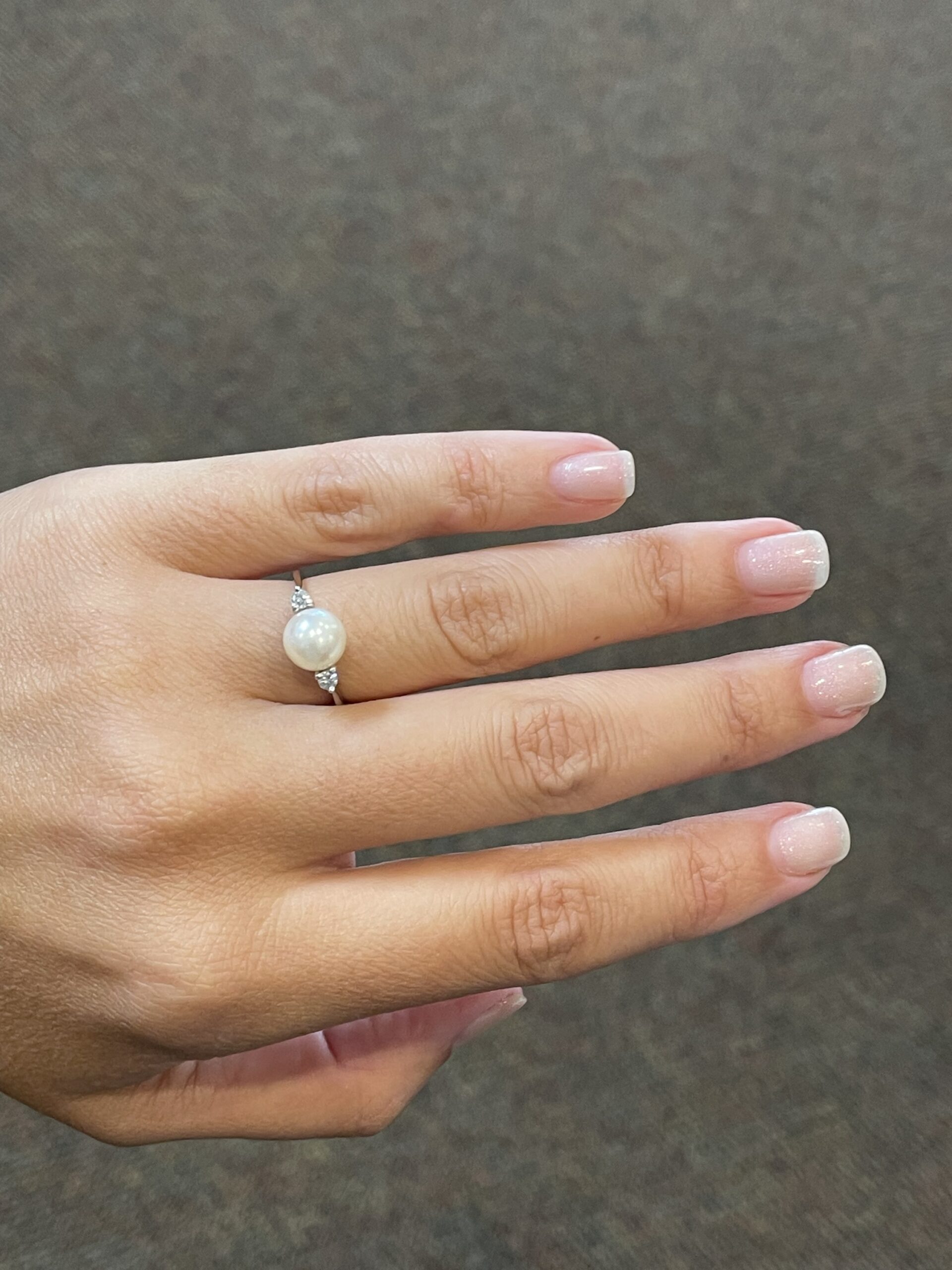 18k White Gold 8 MM Cultured Akoya Pearl & Diamond Ring - Image 5