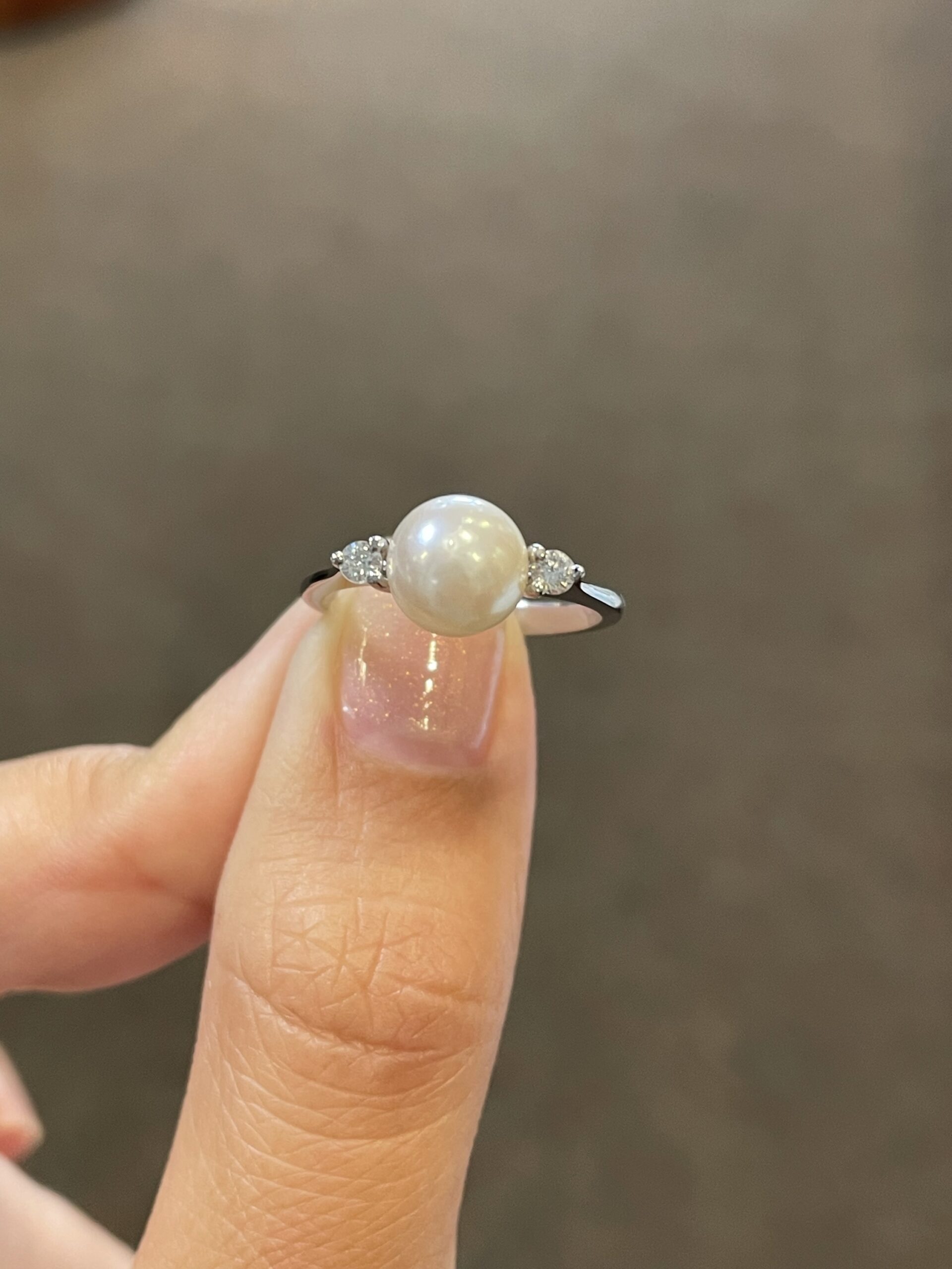 18k White Gold 8 MM Cultured Akoya Pearl & Diamond Ring - Image 8