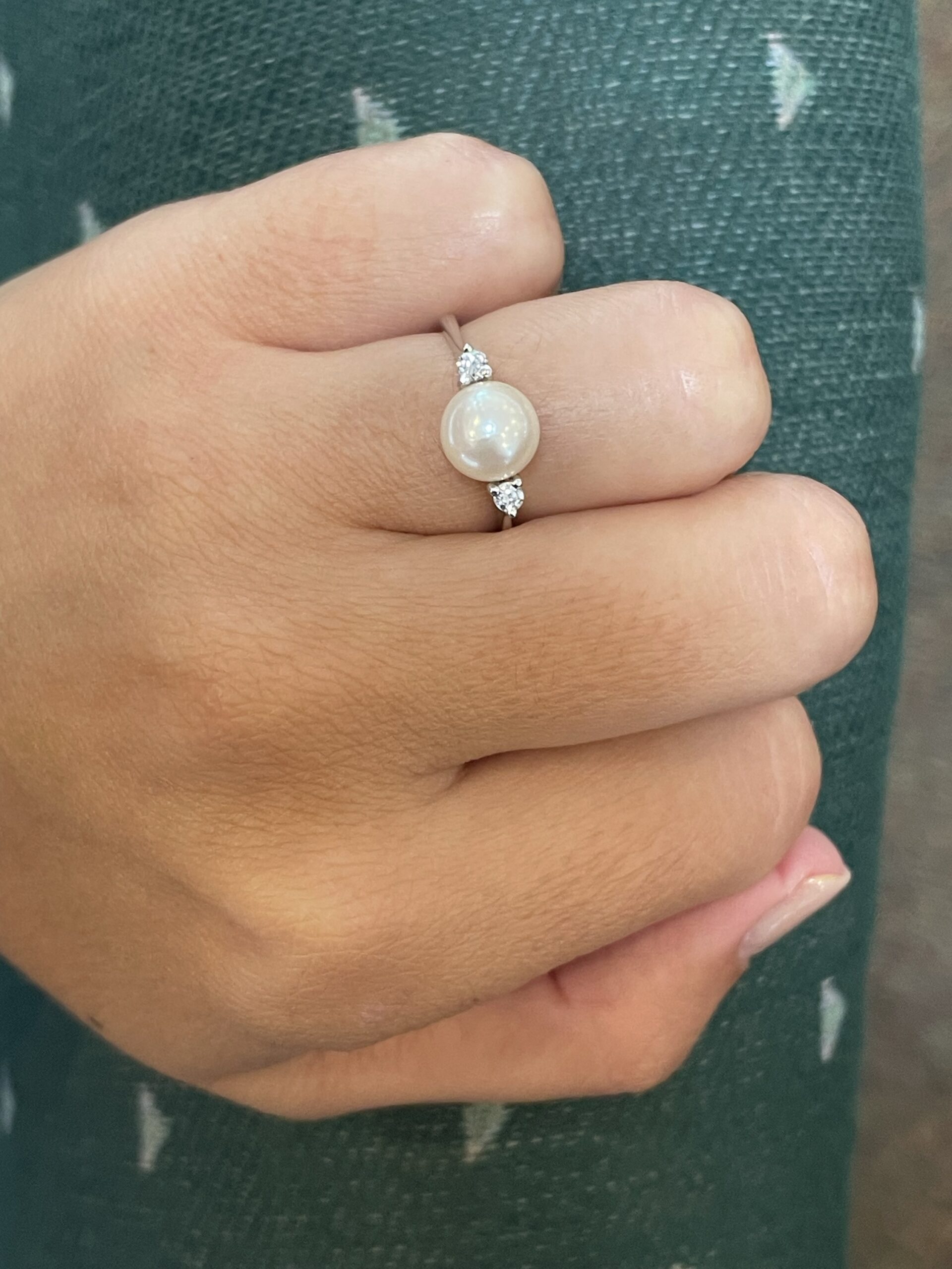 18k White Gold 8 MM Cultured Akoya Pearl & Diamond Ring - Image 13