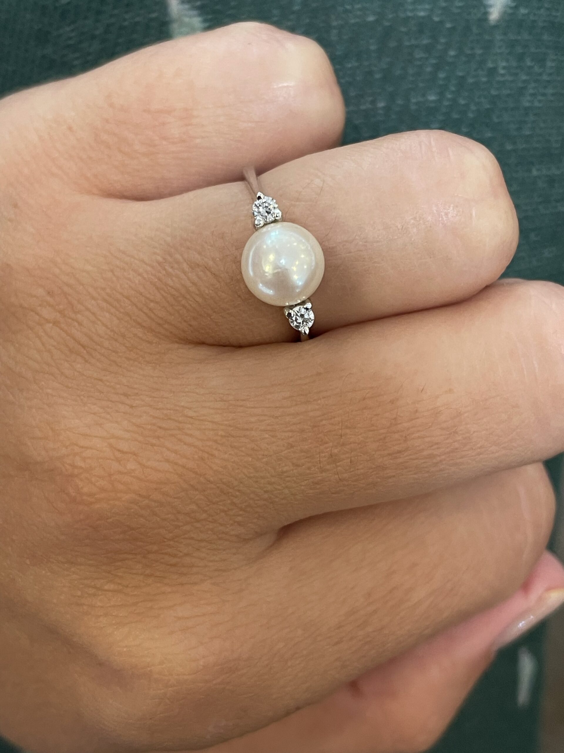 18k White Gold 8 MM Cultured Akoya Pearl & Diamond Ring - Image 14