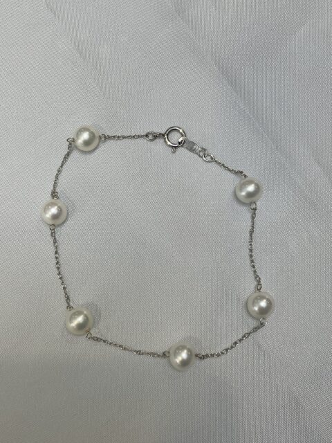 14k White Gold 6 MM Cultured Freshwater Pearl Tin Cup Bracelet