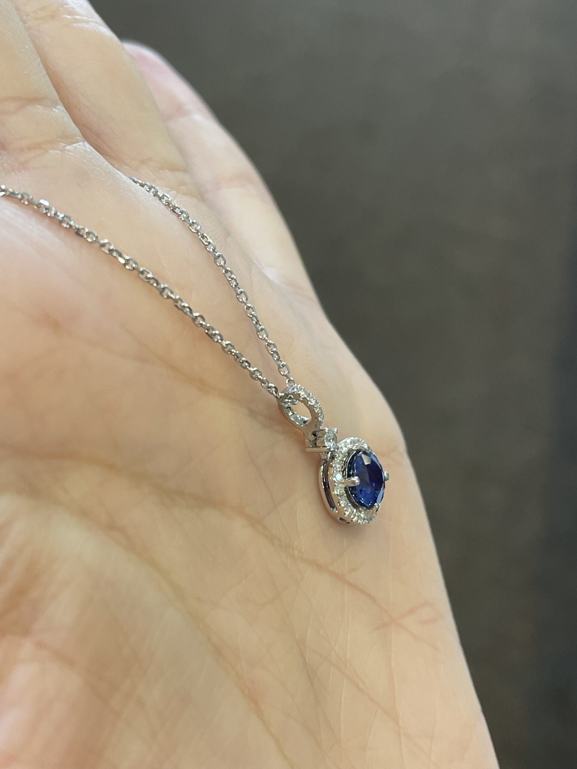 14k White Gold Genuine 1.06 Carat Ceylon Sapphire & Diamond Halo Pendant - Image 12