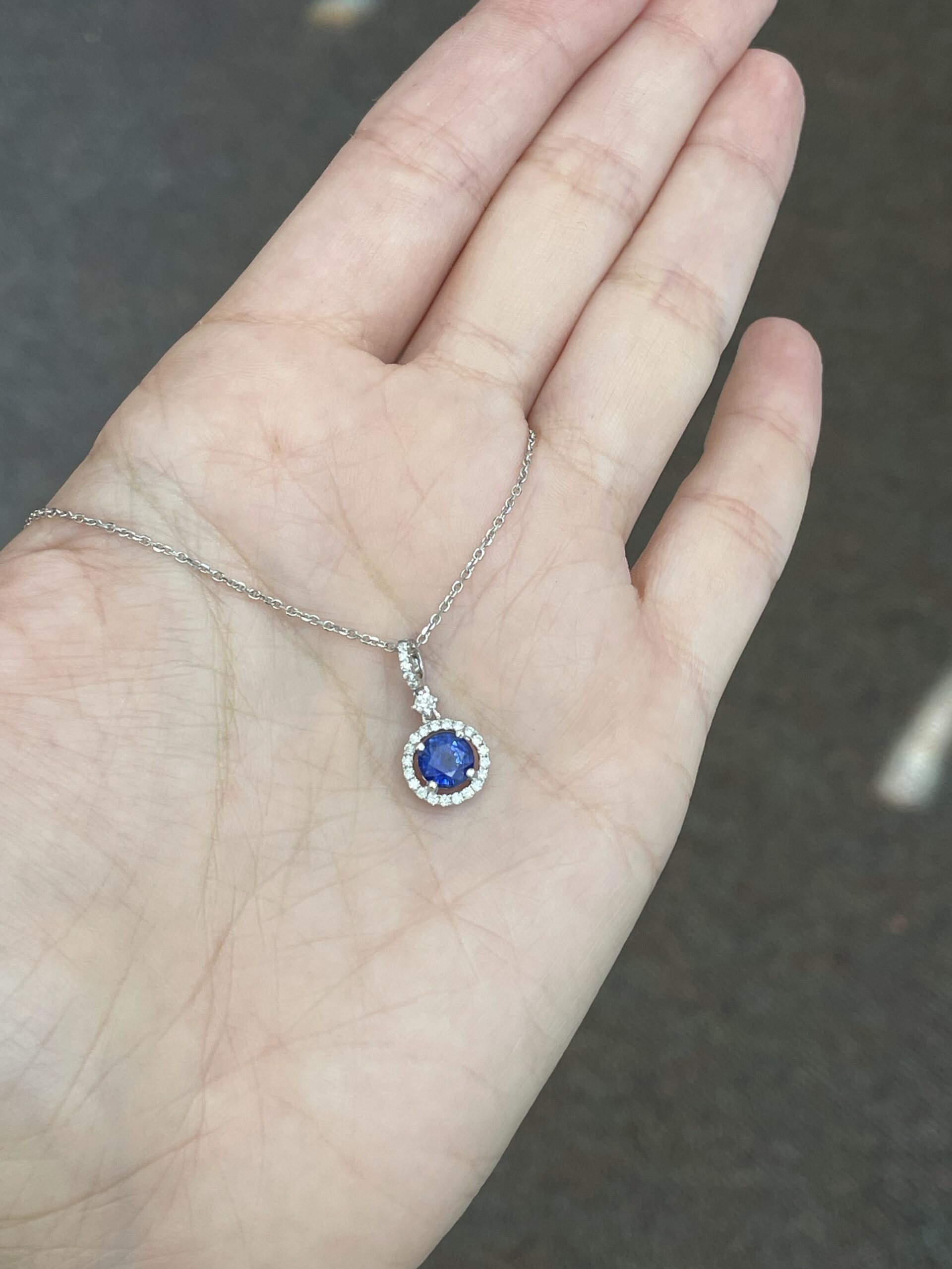 14k White Gold Genuine 1.06 Carat Ceylon Sapphire & Diamond Halo Pendant - Image 8
