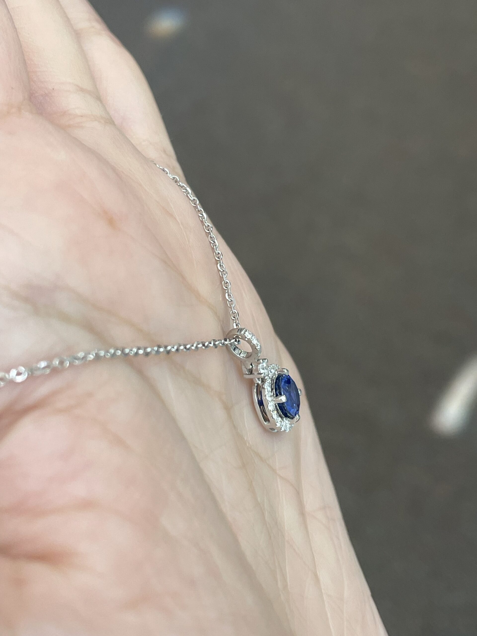 14k White Gold Genuine 1.06 Carat Ceylon Sapphire & Diamond Halo Pendant - Image 15