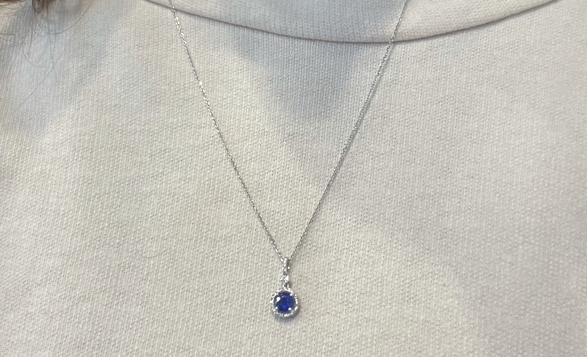 14k White Gold Genuine 1.06 Carat Ceylon Sapphire & Diamond Halo Pendant - Image 16