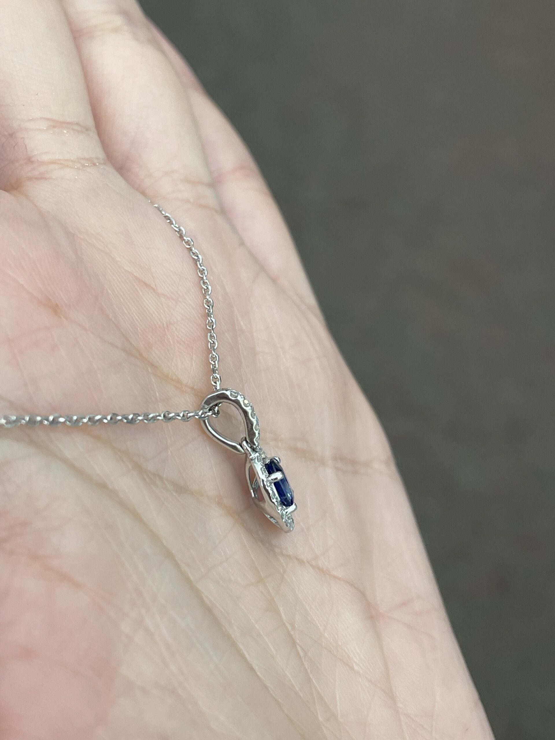 14k White Gold .51 Cttw Oval Shaped Genuine Sapphire & .17 Cttw Round Brilliant Cut Diamond Halo Pendant - Image 5