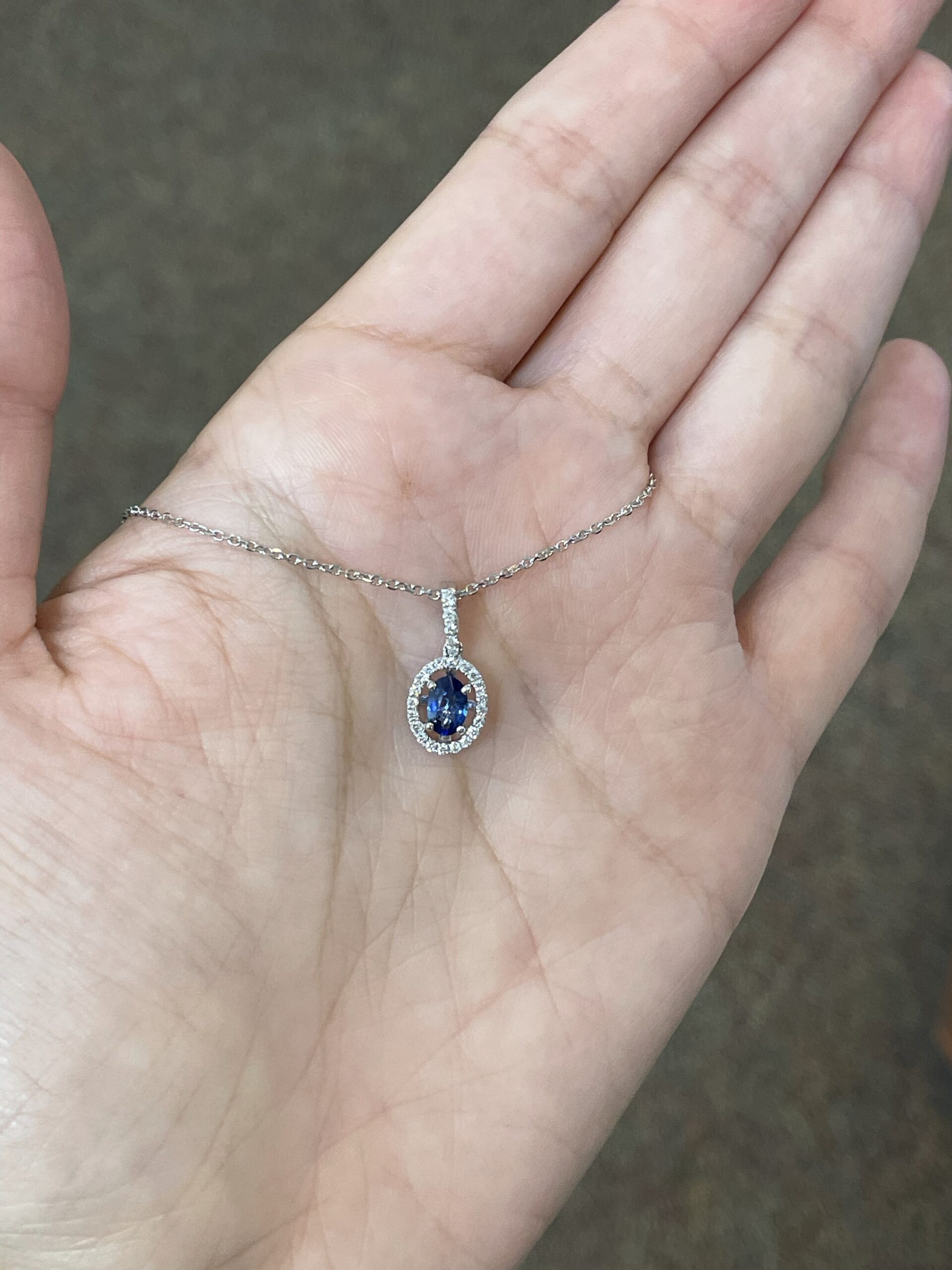 14k White Gold .51 Cttw Oval Shaped Genuine Sapphire & .17 Cttw Round Brilliant Cut Diamond Halo Pendant - Image 25