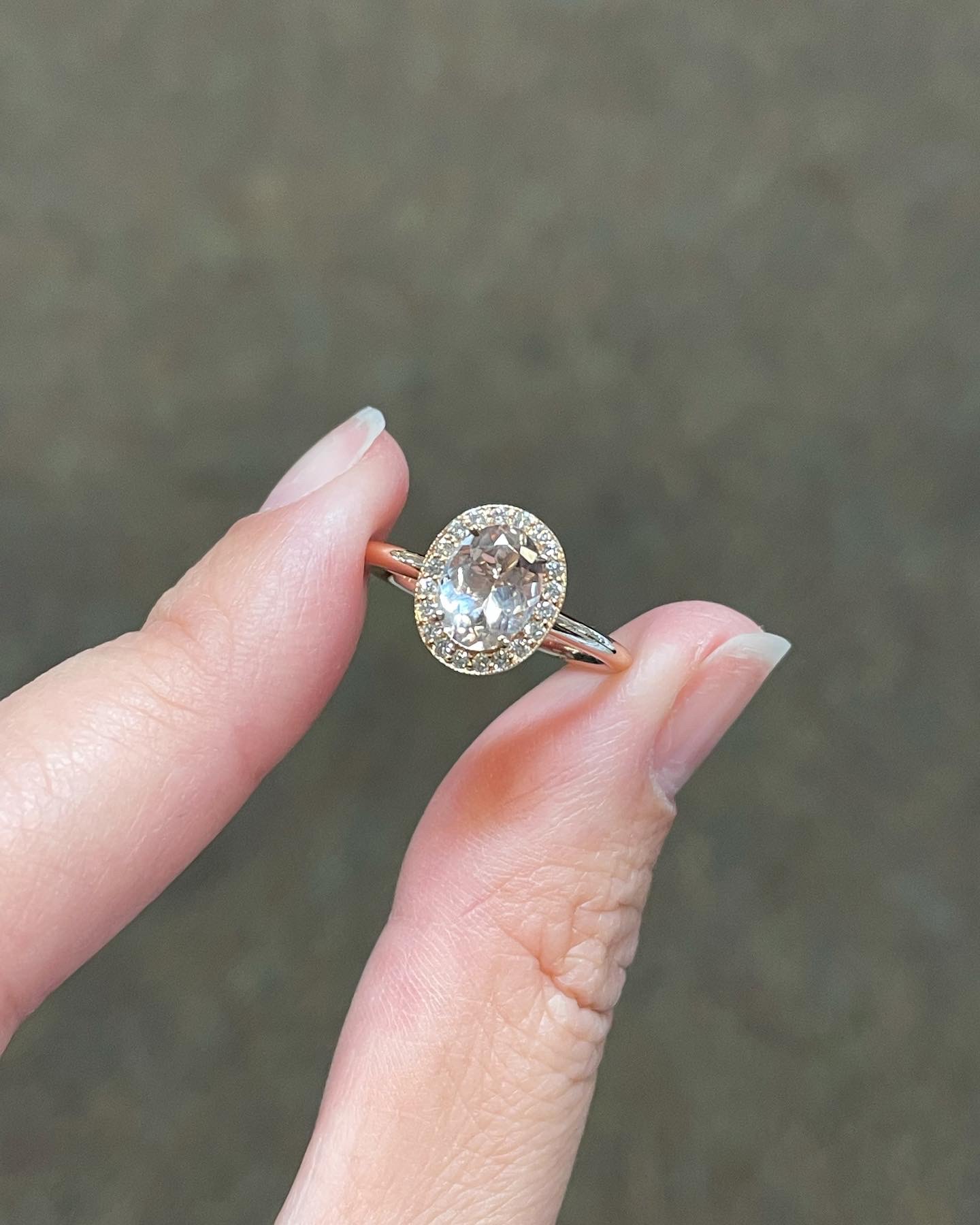 14k Rose Gold Genuine 1.07 Cttw Oval Shaped Morganite & Diamond Halo Ring With Tubular Shank - Image 3