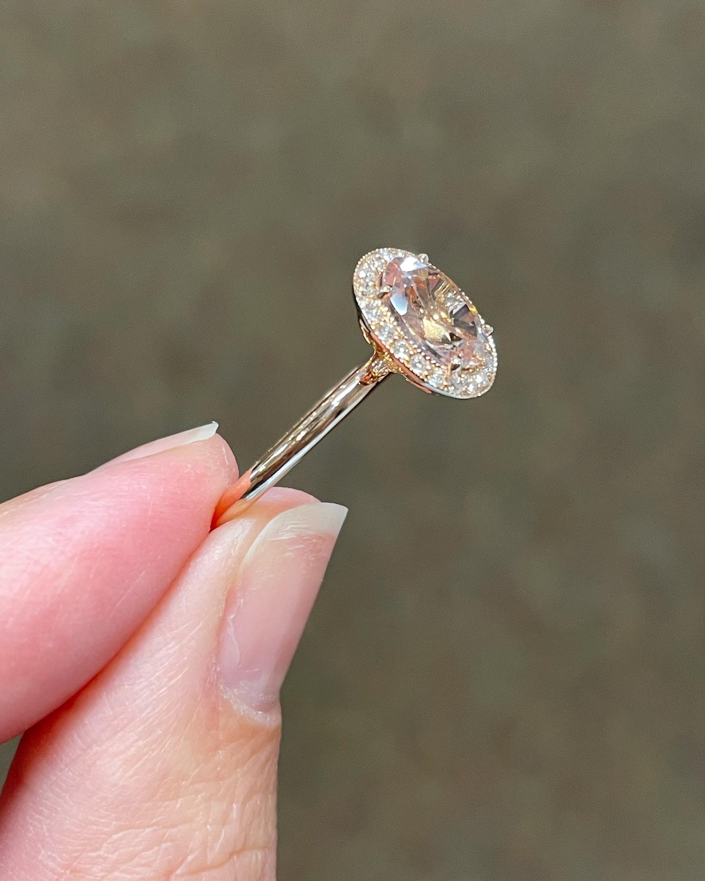 14k Rose Gold Genuine 1.07 Cttw Oval Shaped Morganite & Diamond Halo Ring With Tubular Shank - Image 5