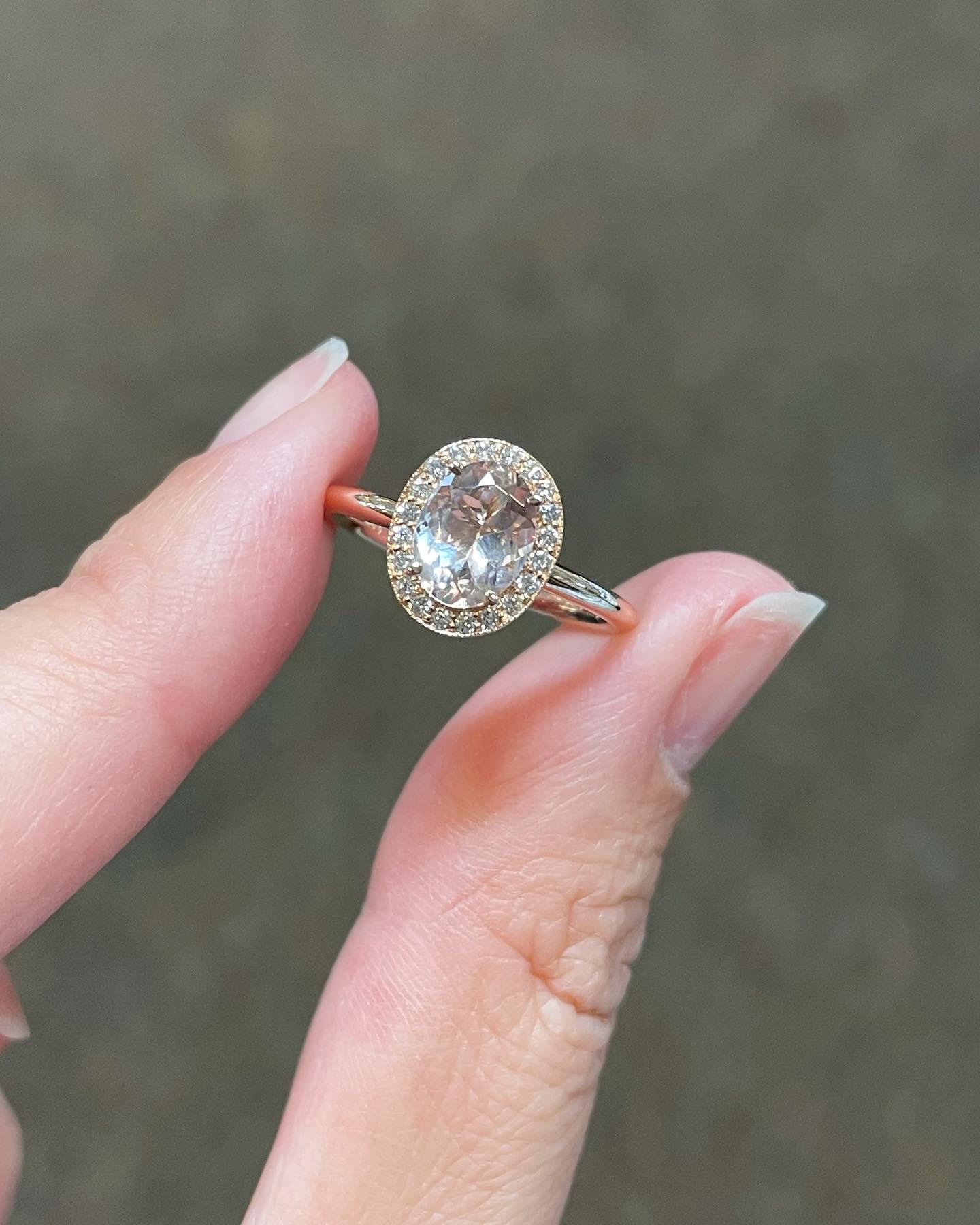 14k Rose Gold Genuine 1.07 Cttw Oval Shaped Morganite & Diamond Halo Ring With Tubular Shank - Image 2