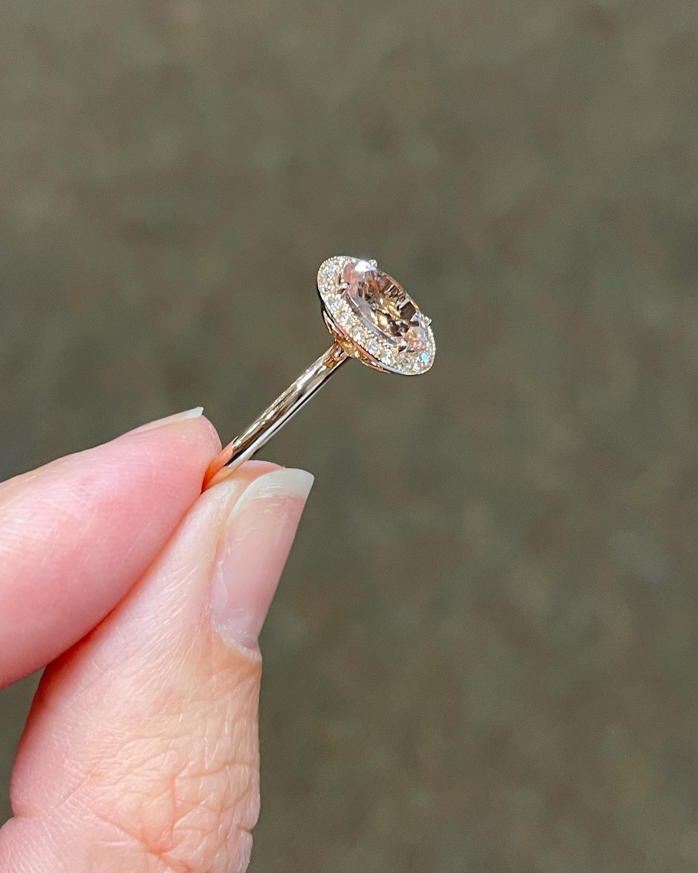 14k Rose Gold Genuine 1.07 Cttw Oval Shaped Morganite & Diamond Halo Ring With Tubular Shank - Image 6