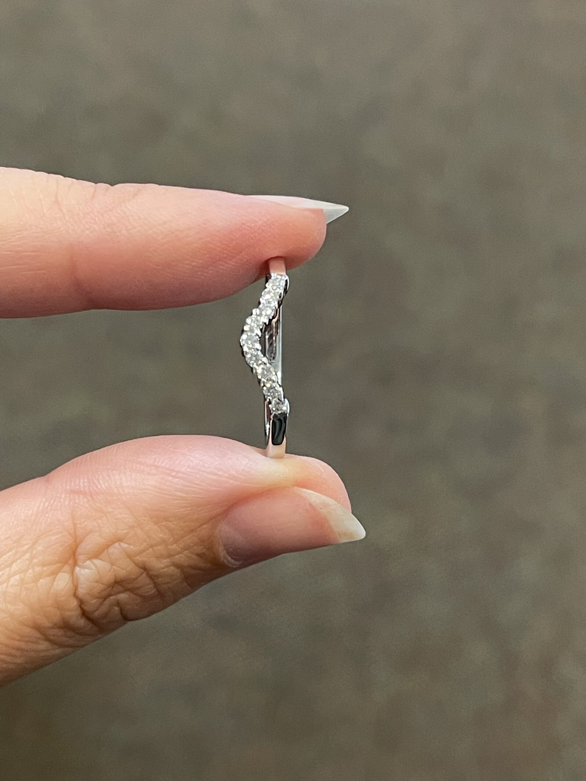 14k White Gold 9 Stone Genuine .16 Cttw Round Brilliant Cut Diamond Prong Set Curved Wedding Band - Image 4