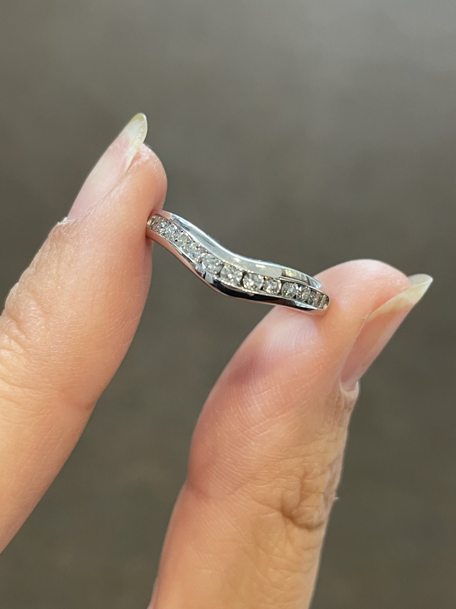 Platinum Curved 13 Stone Genuine .33 Cttw Round Brilliant Cut Diamond Channel Set Band - Image 3