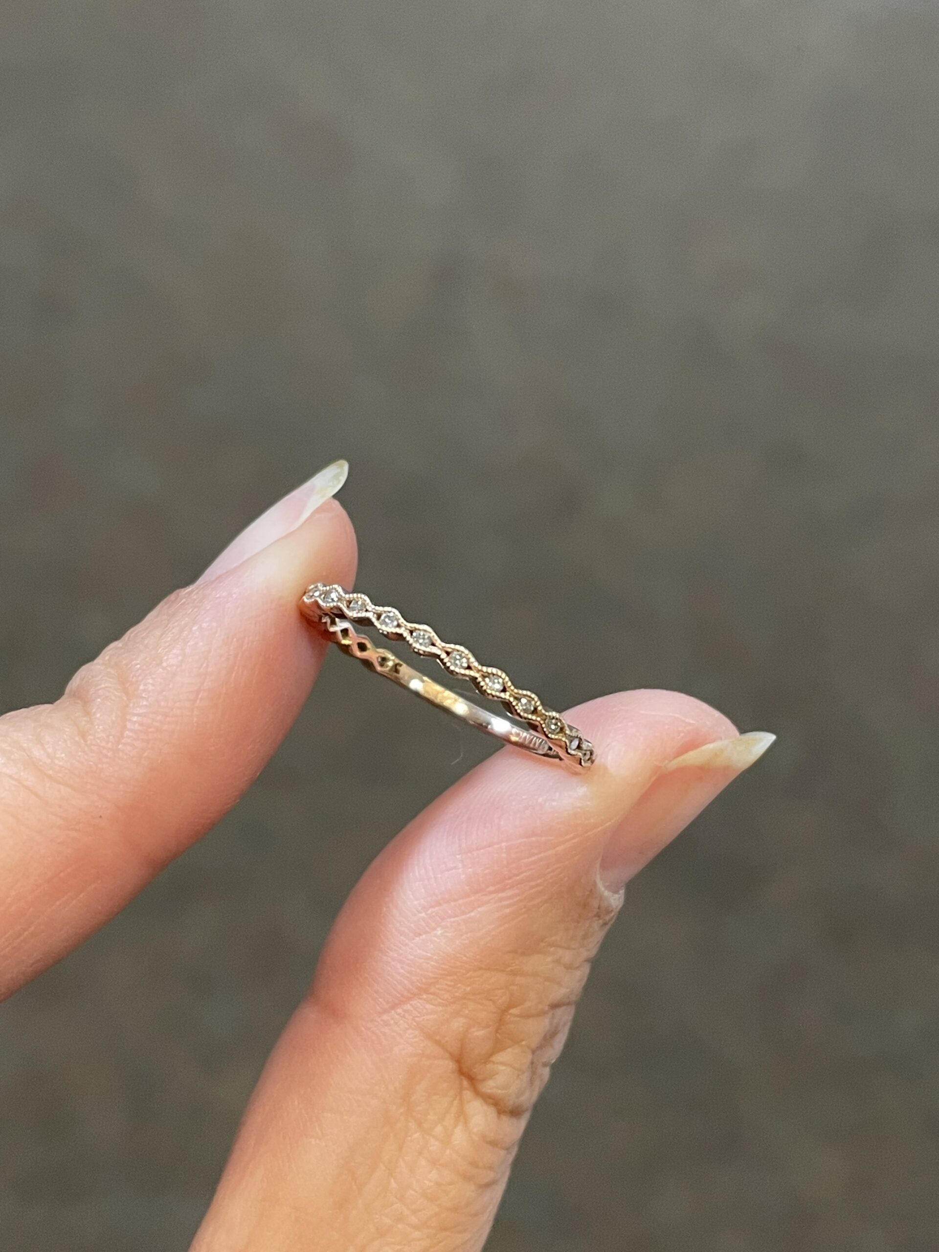 14k Rose Gold Genuine .12 Cttw Round Brilliant Cut Diamond Delicate Wavy Band