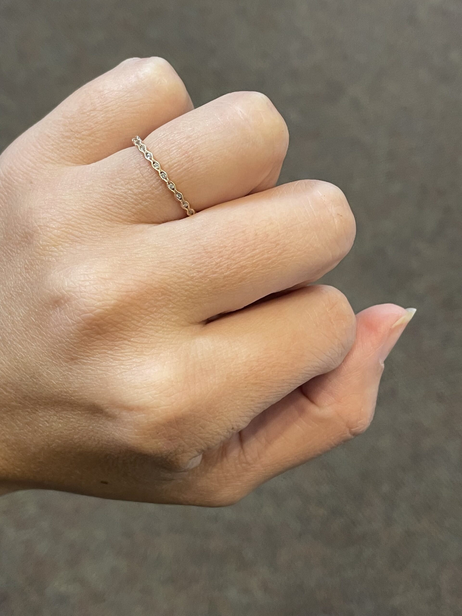 14k Rose Gold Genuine .12 Cttw Round Brilliant Cut Diamond Delicate Wavy Band - Image 7