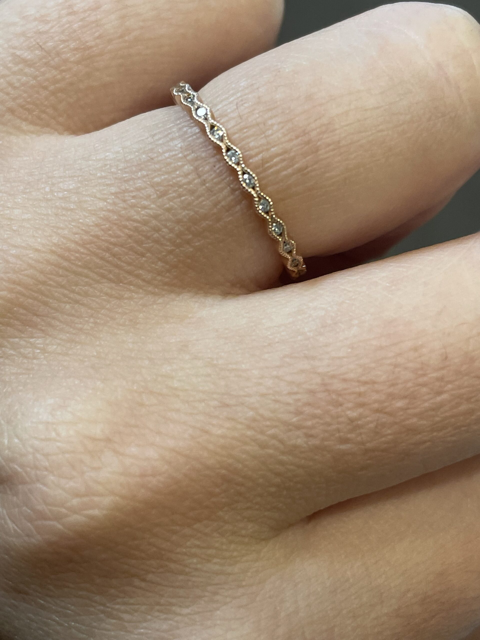 14k Rose Gold Genuine .12 Cttw Round Brilliant Cut Diamond Delicate Wavy Band - Image 10