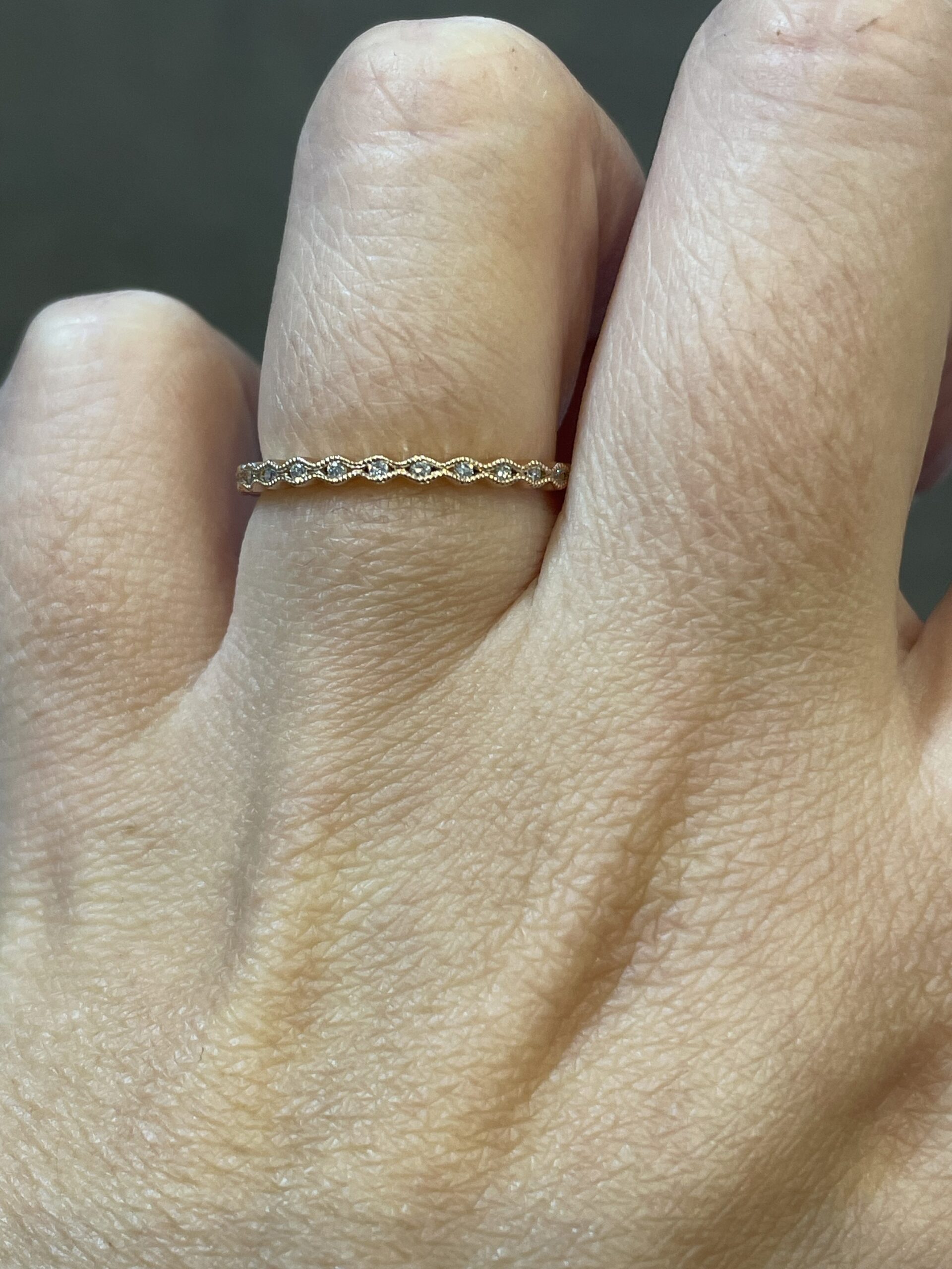 14k Rose Gold Genuine .12 Cttw Round Brilliant Cut Diamond Delicate Wavy Band - Image 9