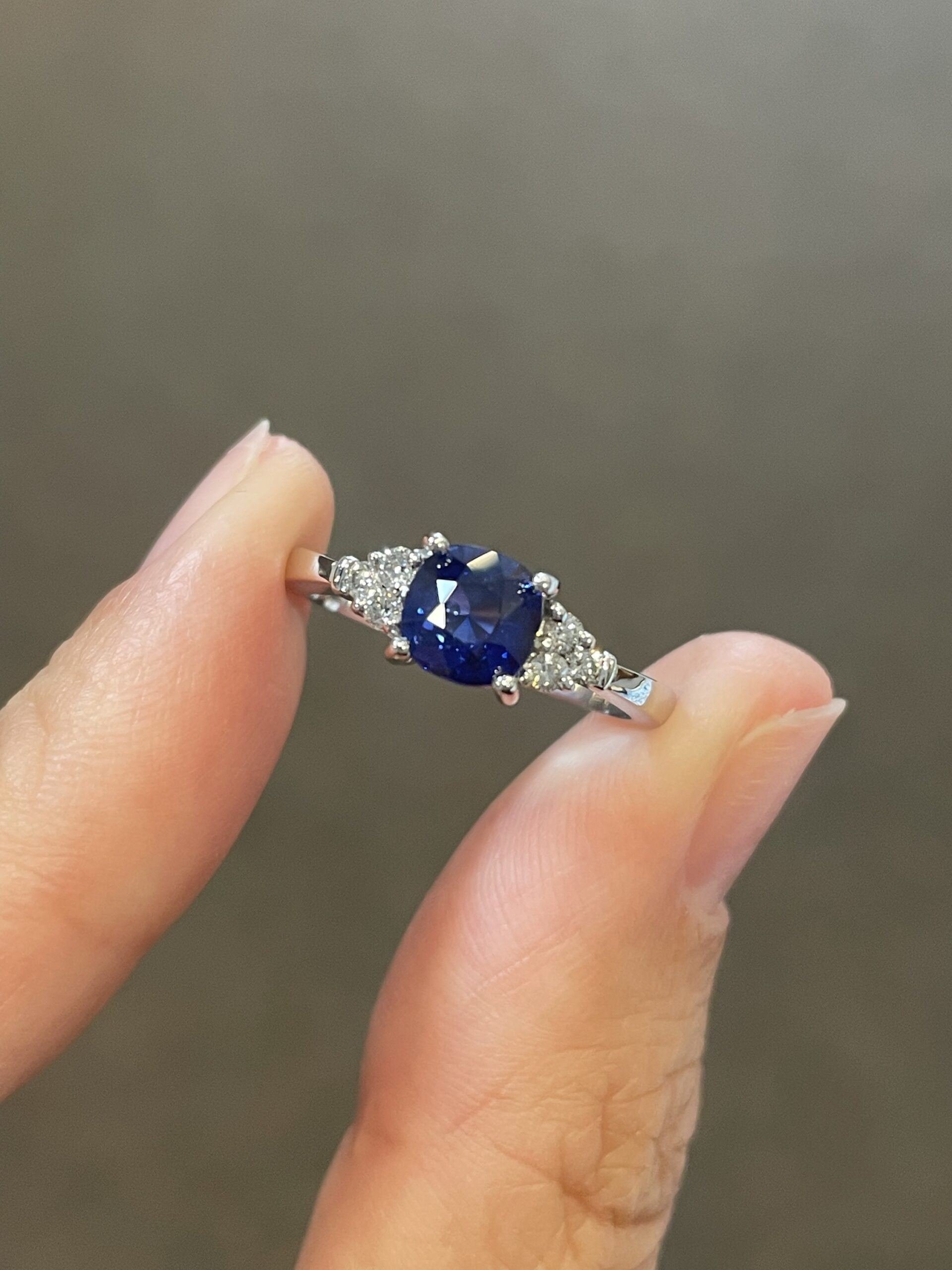 14k White Gold Genuine Cushion Cut 1.28 Carat Ceylon Sapphire & .09 Cttw Diamond Ring - Image 2