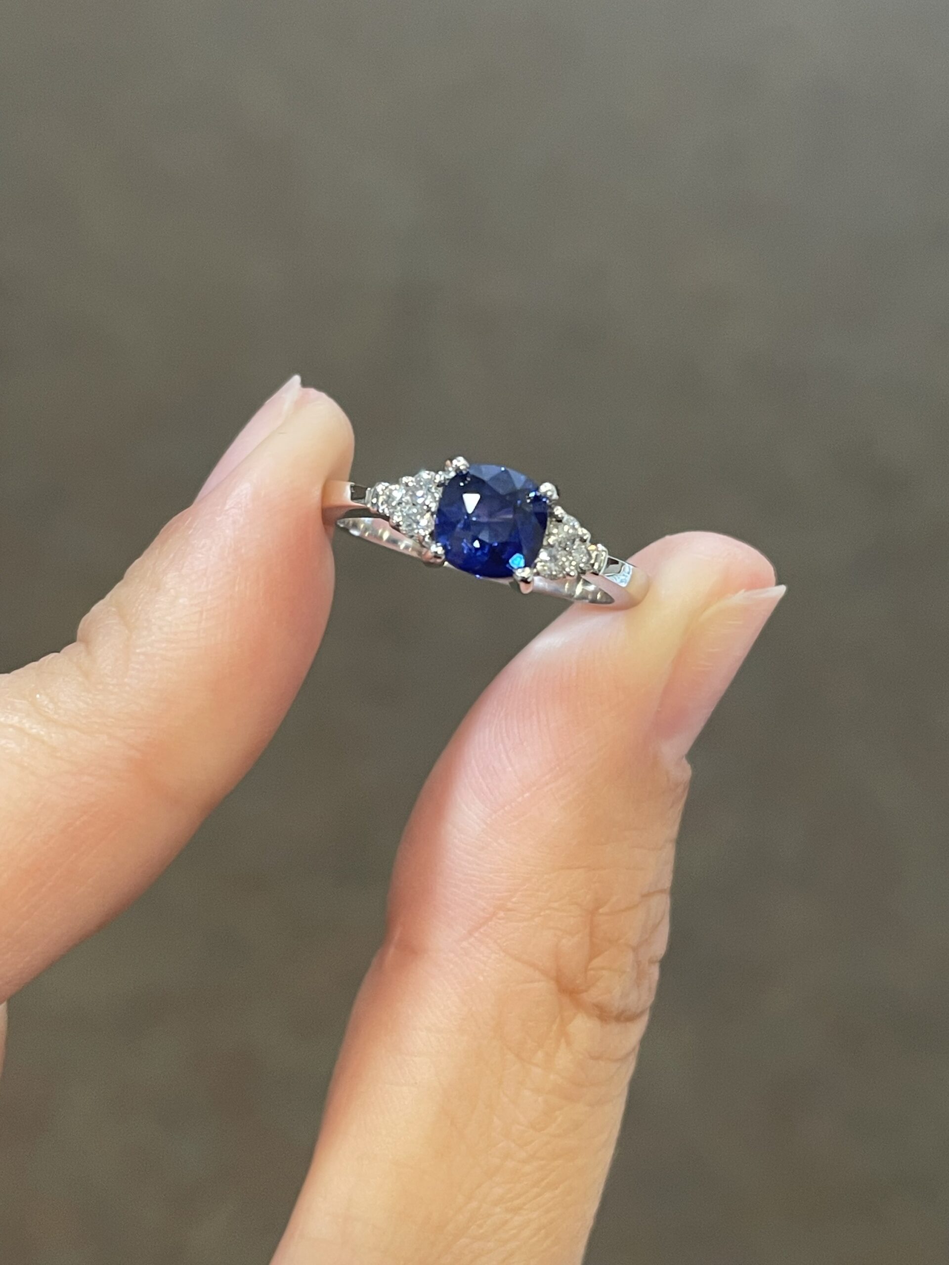 14k White Gold Genuine Cushion Cut 1.28 Carat Ceylon Sapphire & .09 Cttw Diamond Ring - Image 3
