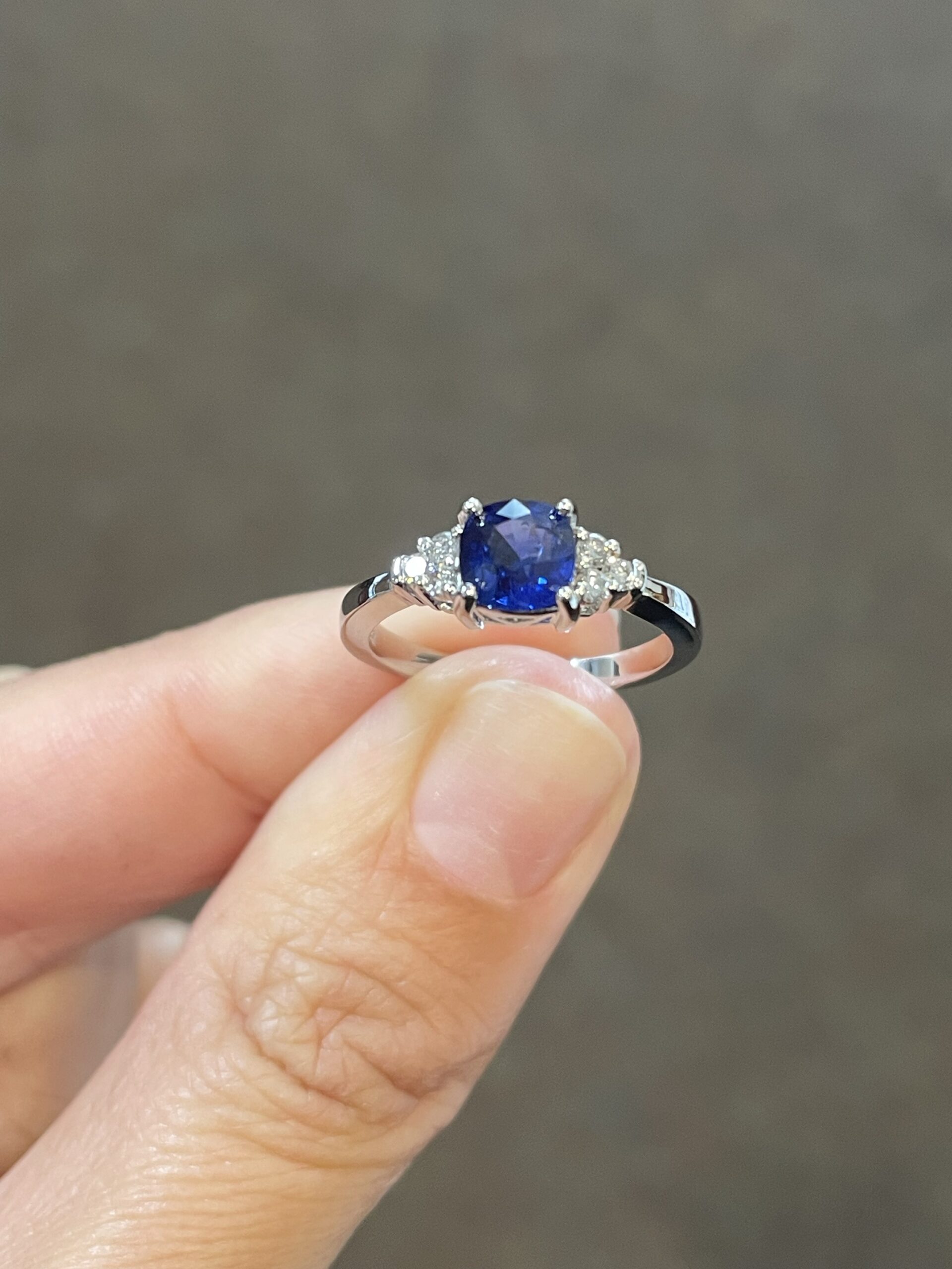 14k White Gold Genuine Cushion Cut 1.28 Carat Ceylon Sapphire & .09 Cttw Diamond Ring - Image 12