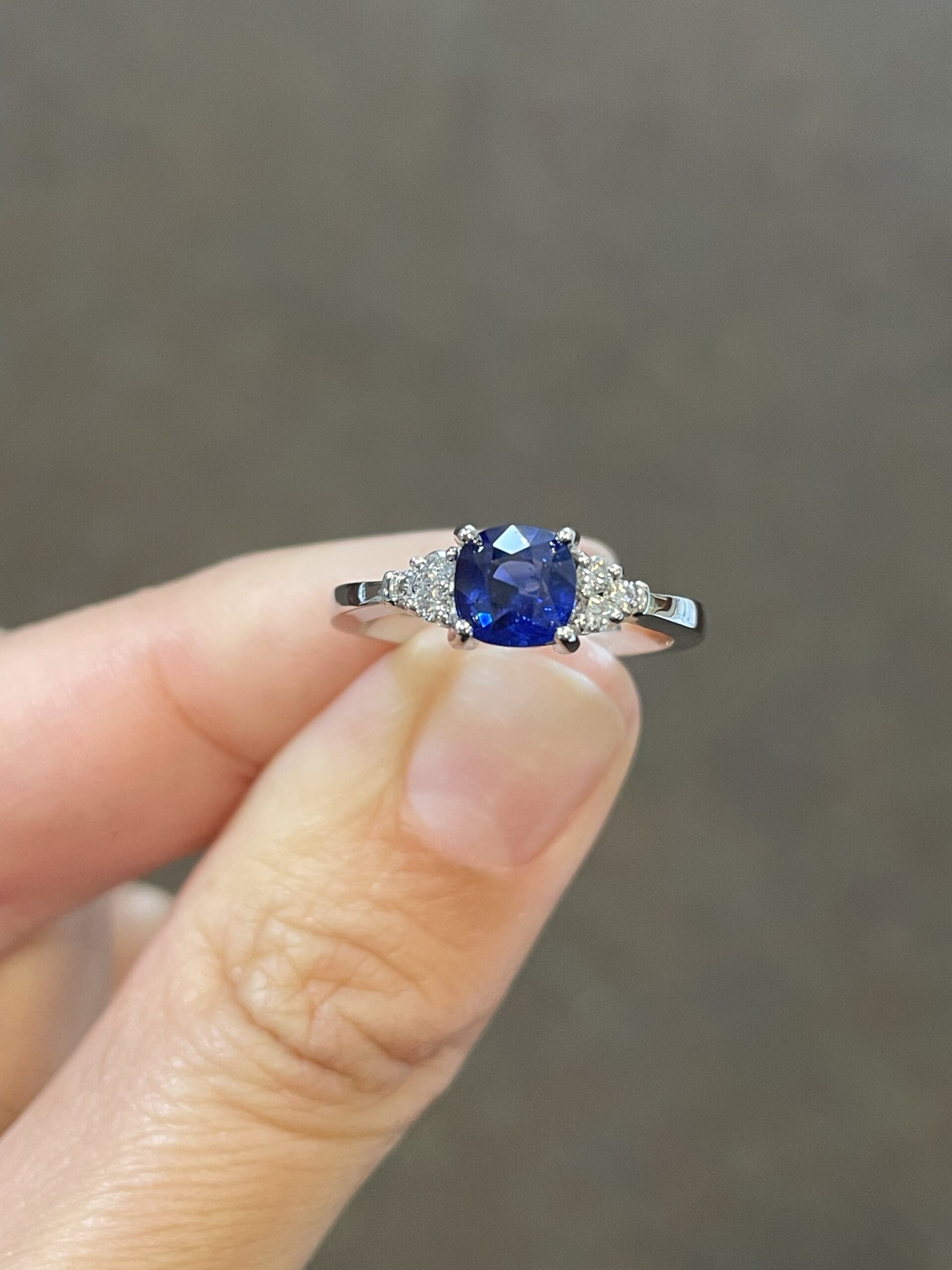 14k White Gold Genuine Cushion Cut 1.28 Carat Ceylon Sapphire & .09 Cttw Diamond Ring - Image 11