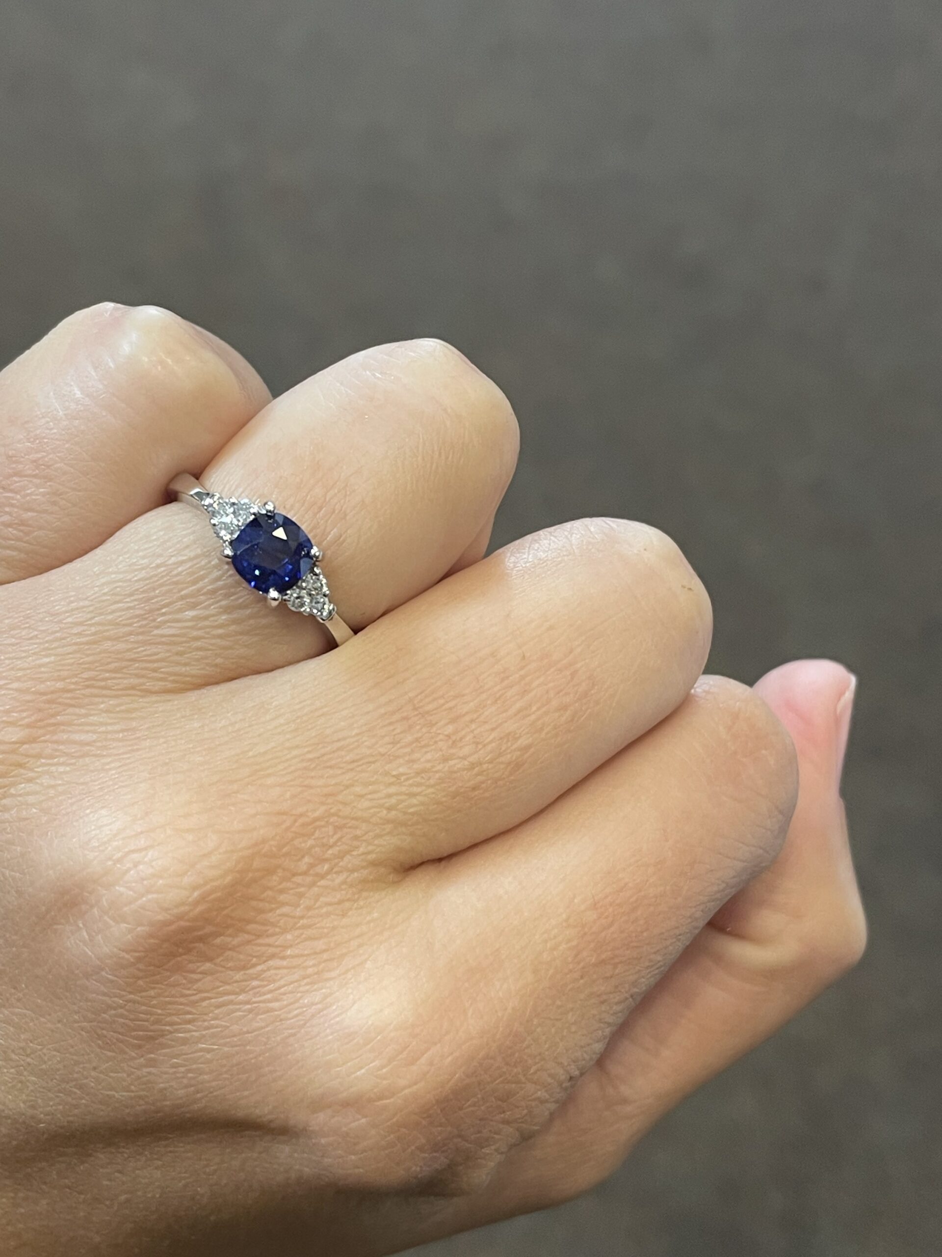14k White Gold Genuine Cushion Cut 1.28 Carat Ceylon Sapphire & .09 Cttw Diamond Ring - Image 13