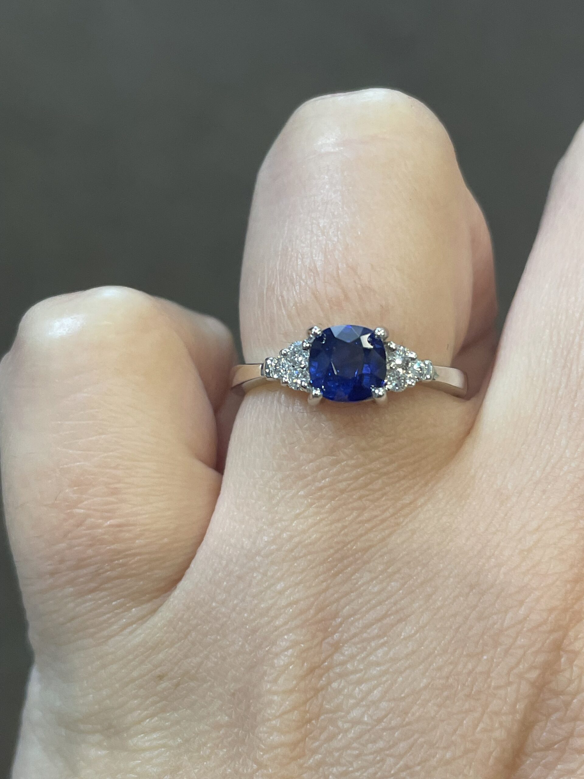 14k White Gold Genuine Cushion Cut 1.28 Carat Ceylon Sapphire & .09 Cttw Diamond Ring - Image 14