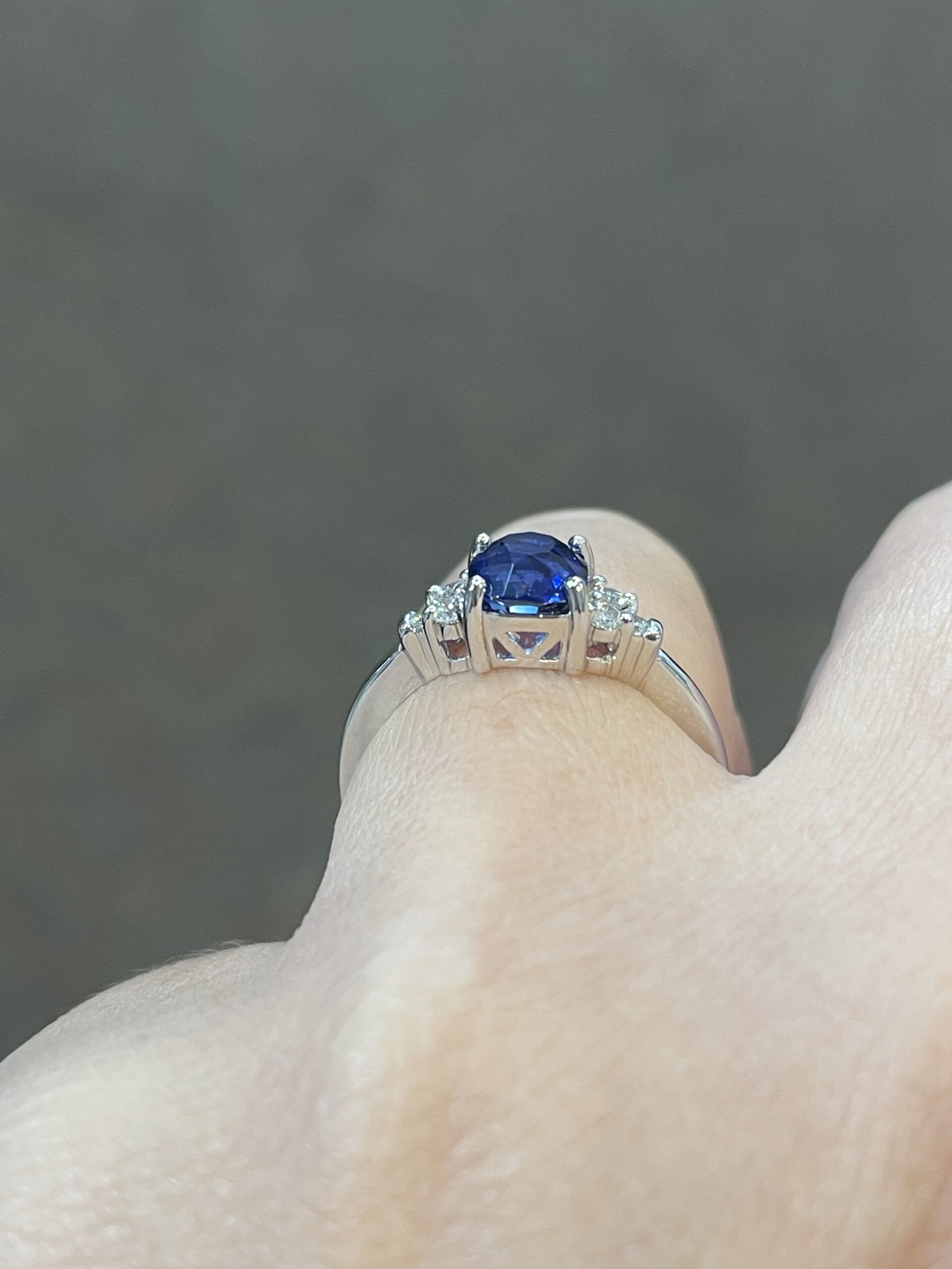 14k White Gold Genuine Cushion Cut 1.28 Carat Ceylon Sapphire & .09 Cttw Diamond Ring - Image 20