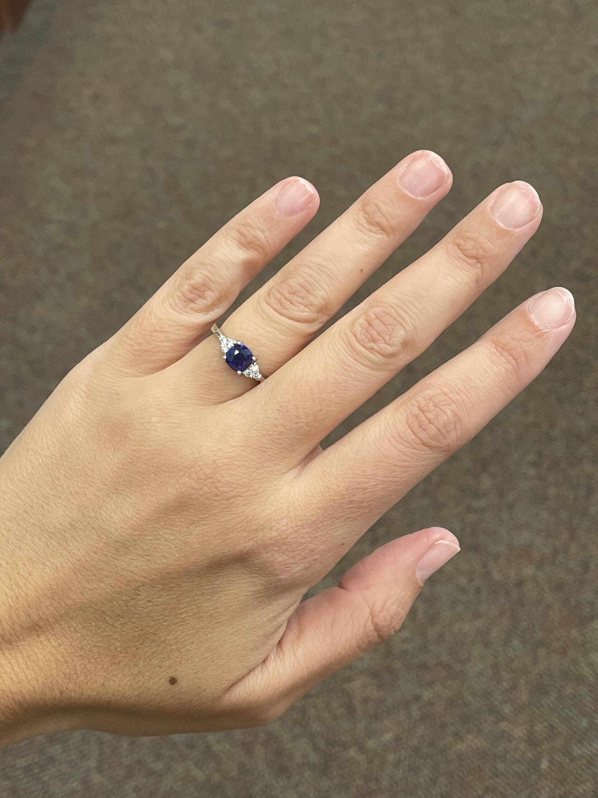 14k White Gold Genuine Cushion Cut 1.28 Carat Ceylon Sapphire & .09 Cttw Diamond Ring - Image 9