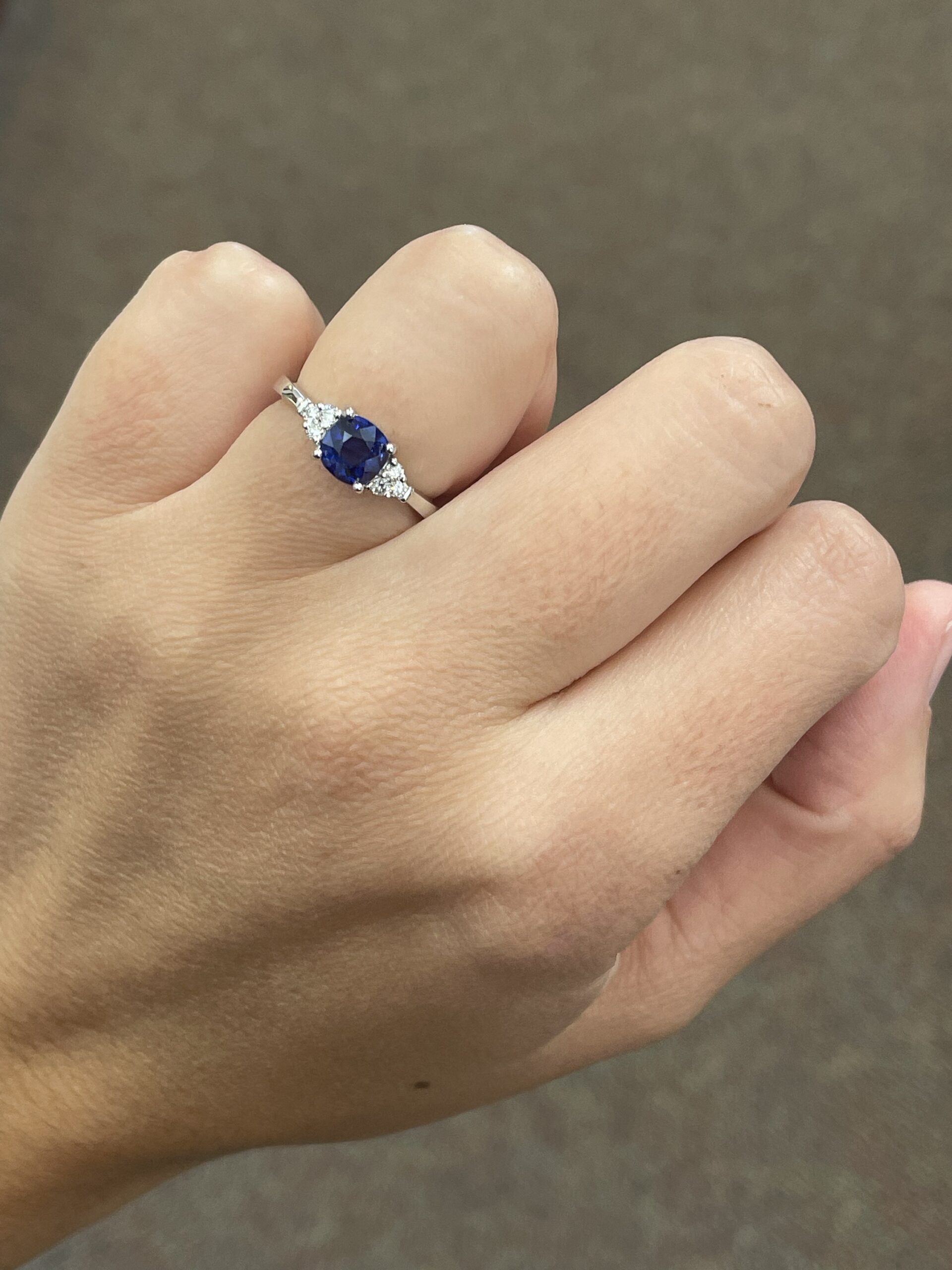 14k White Gold Genuine Cushion Cut 1.28 Carat Ceylon Sapphire & .09 Cttw Diamond Ring - Image 10