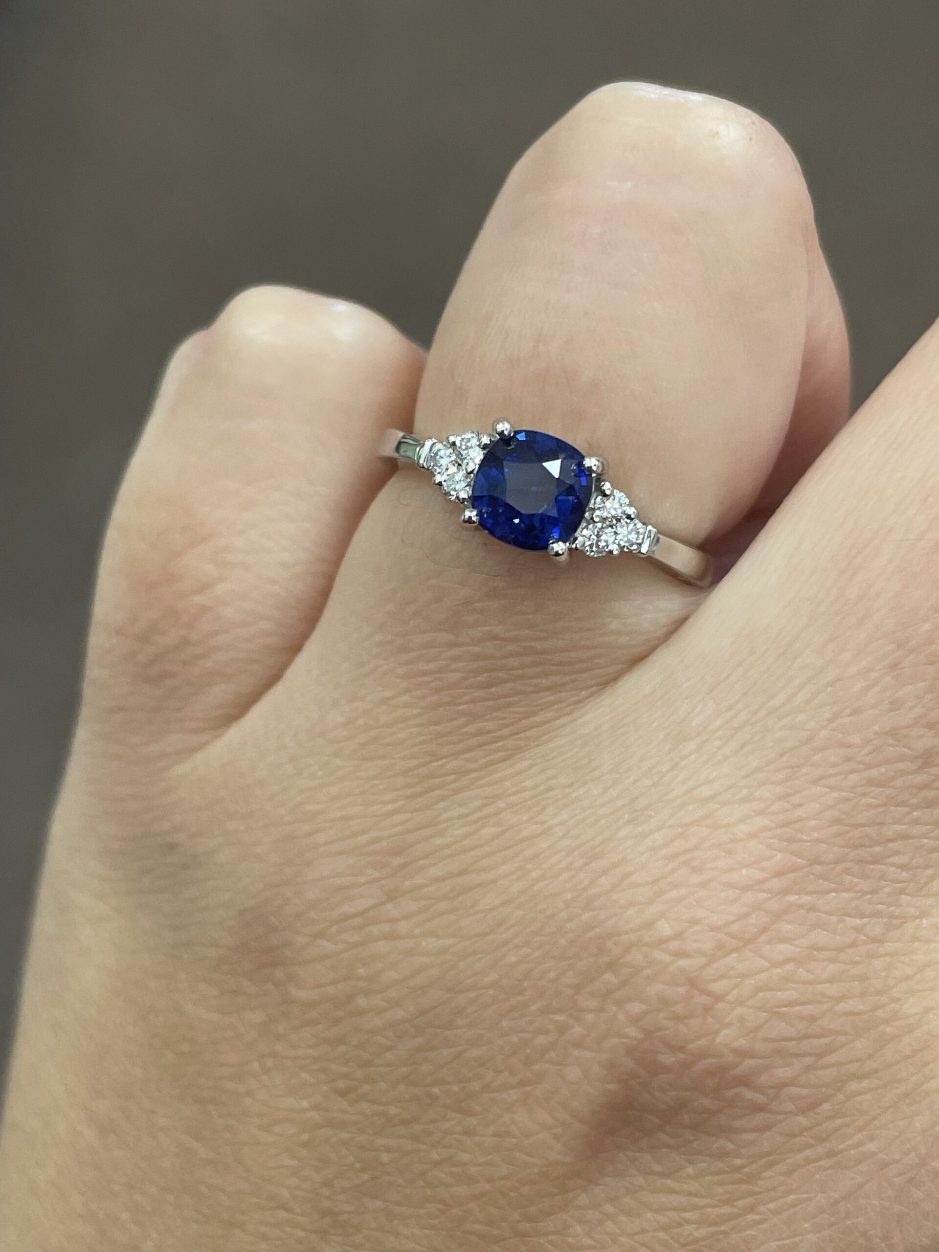14k White Gold Genuine Cushion Cut 1.28 Carat Ceylon Sapphire & .09 Cttw Diamond Ring - Image 19