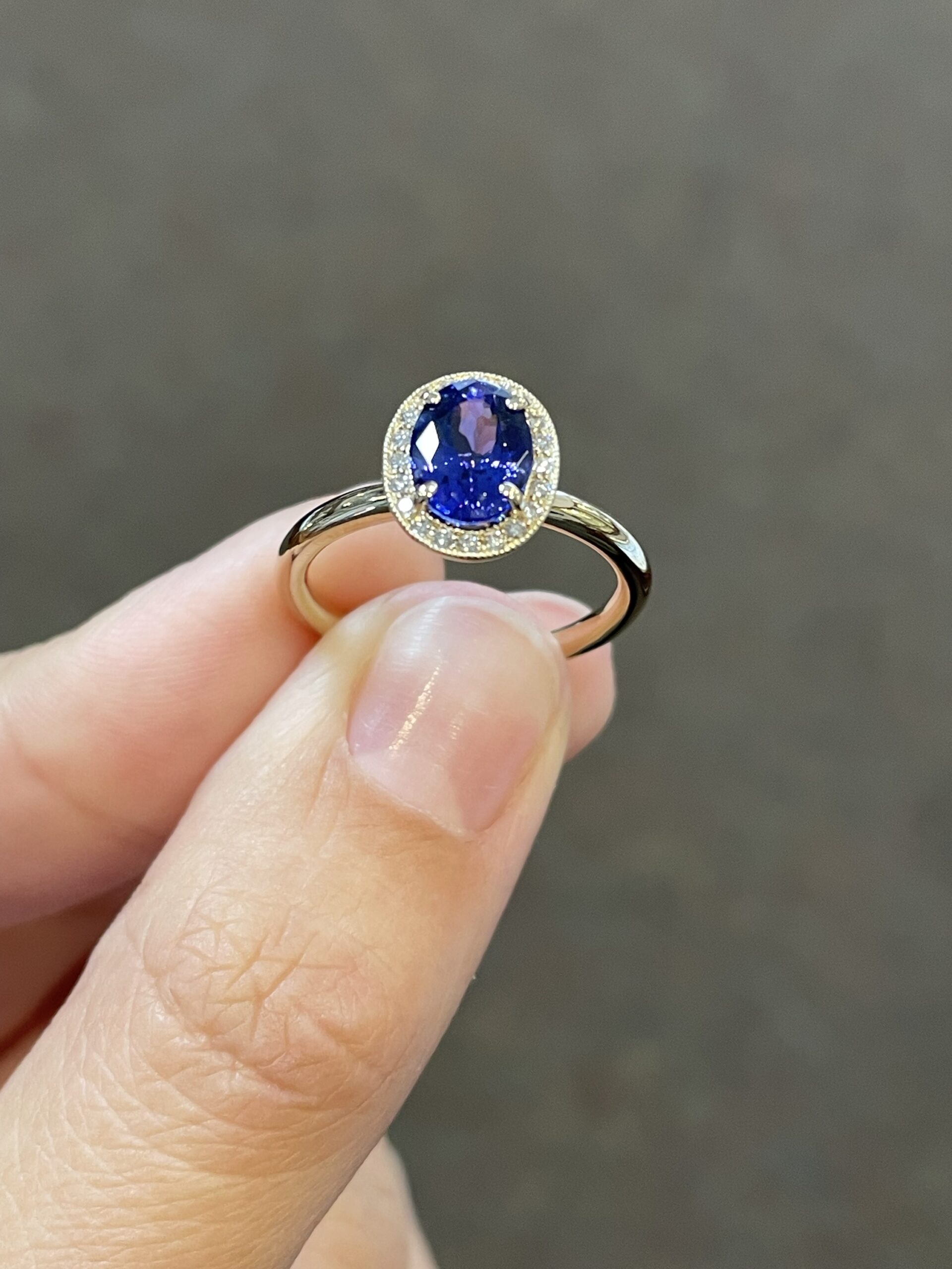 14k Yellow Gold Genuine 1.70 carat Tanzanite & .13 Cttw Round Brilliant Cut Diamond Halo Ring With Tubular Shank - Image 7