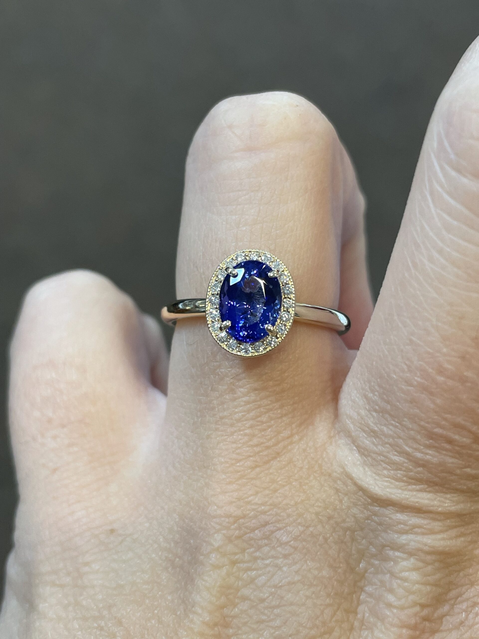 14k Yellow Gold Genuine 1.70 carat Tanzanite & .13 Cttw Round Brilliant Cut Diamond Halo Ring With Tubular Shank - Image 19