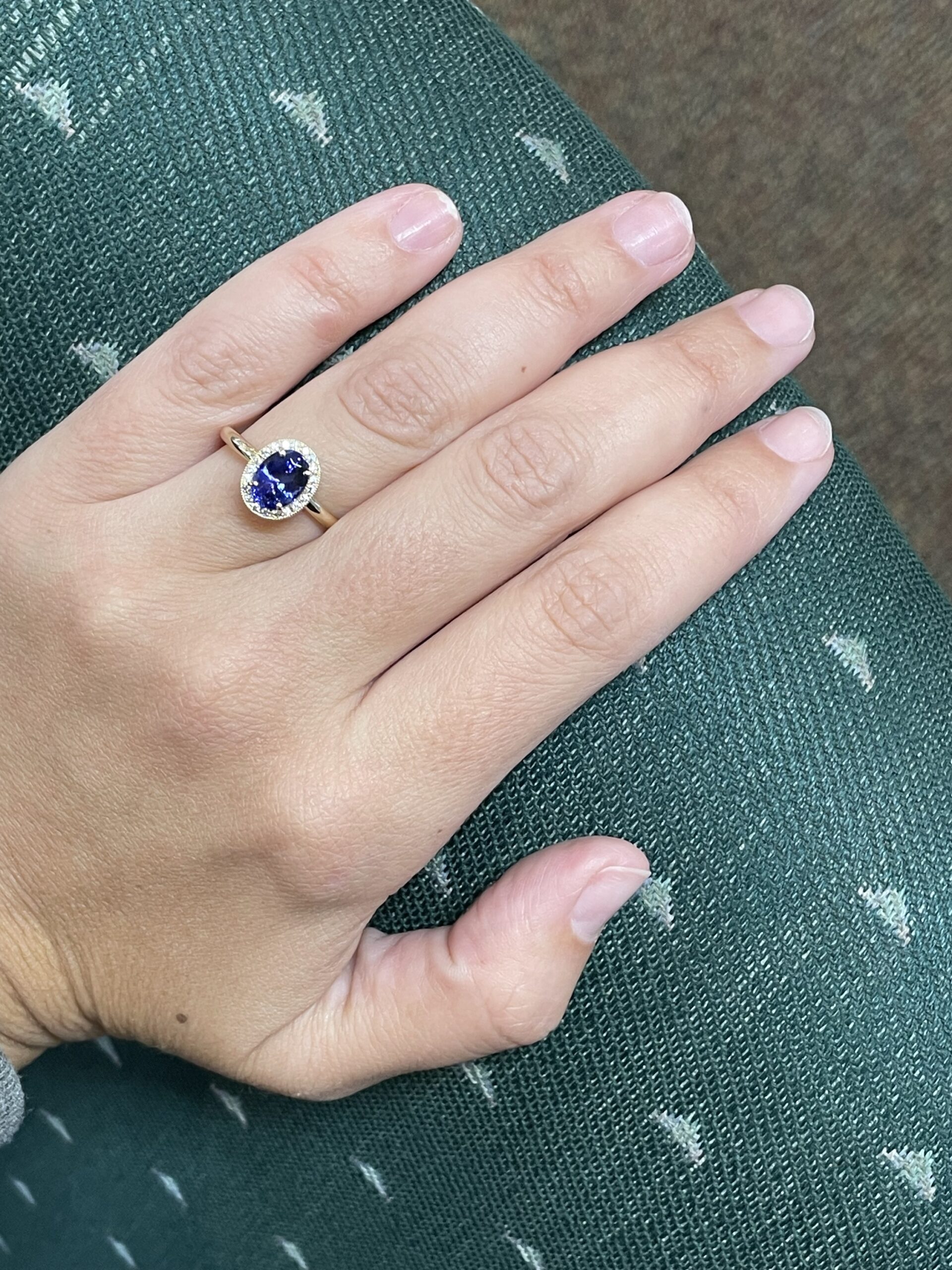 14k Yellow Gold Genuine 1.70 carat Tanzanite & .13 Cttw Round Brilliant Cut Diamond Halo Ring With Tubular Shank - Image 26