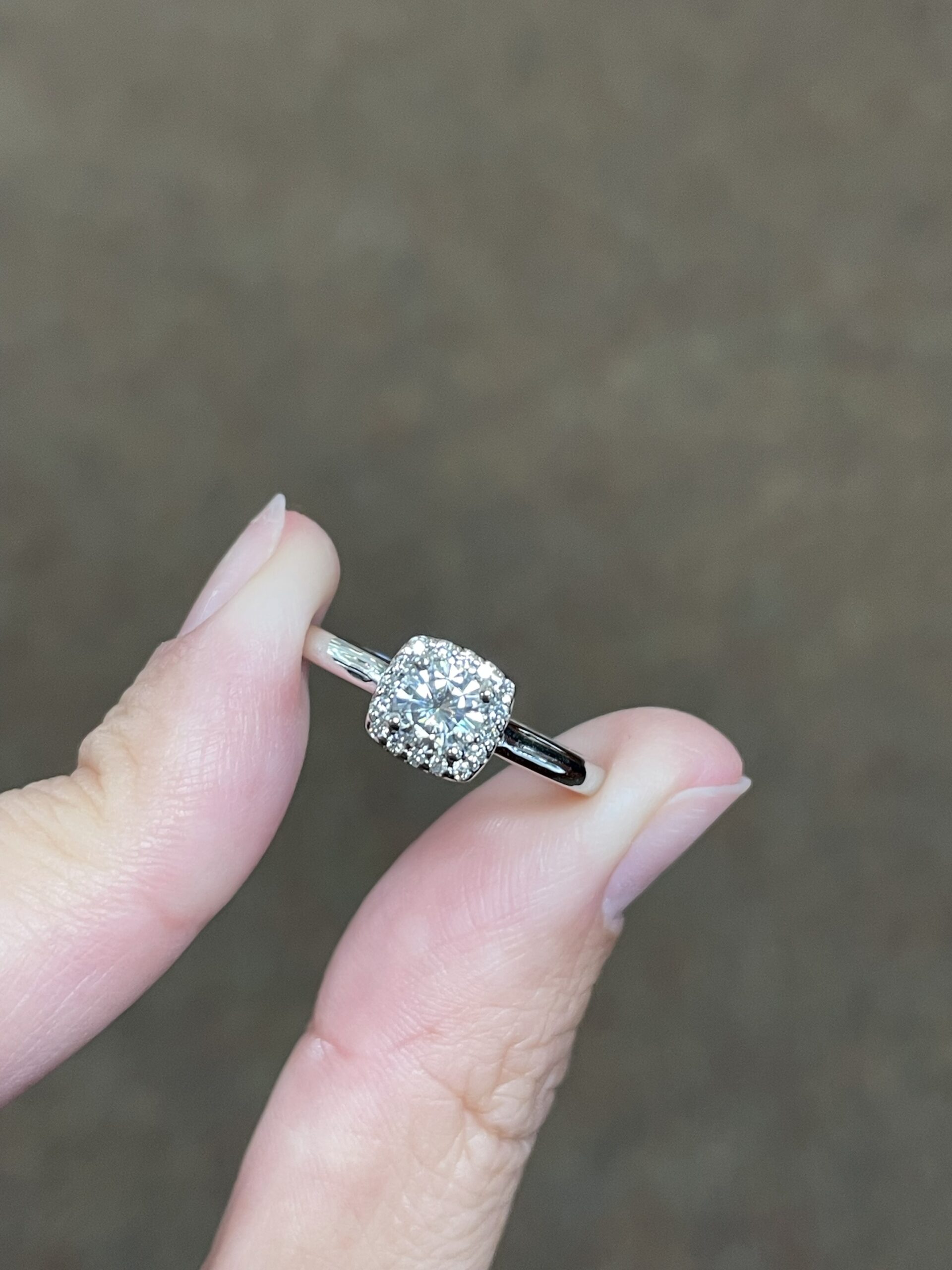 14k White Gold 5 MM Moissanite & Diamond Halo Ring - Image 2