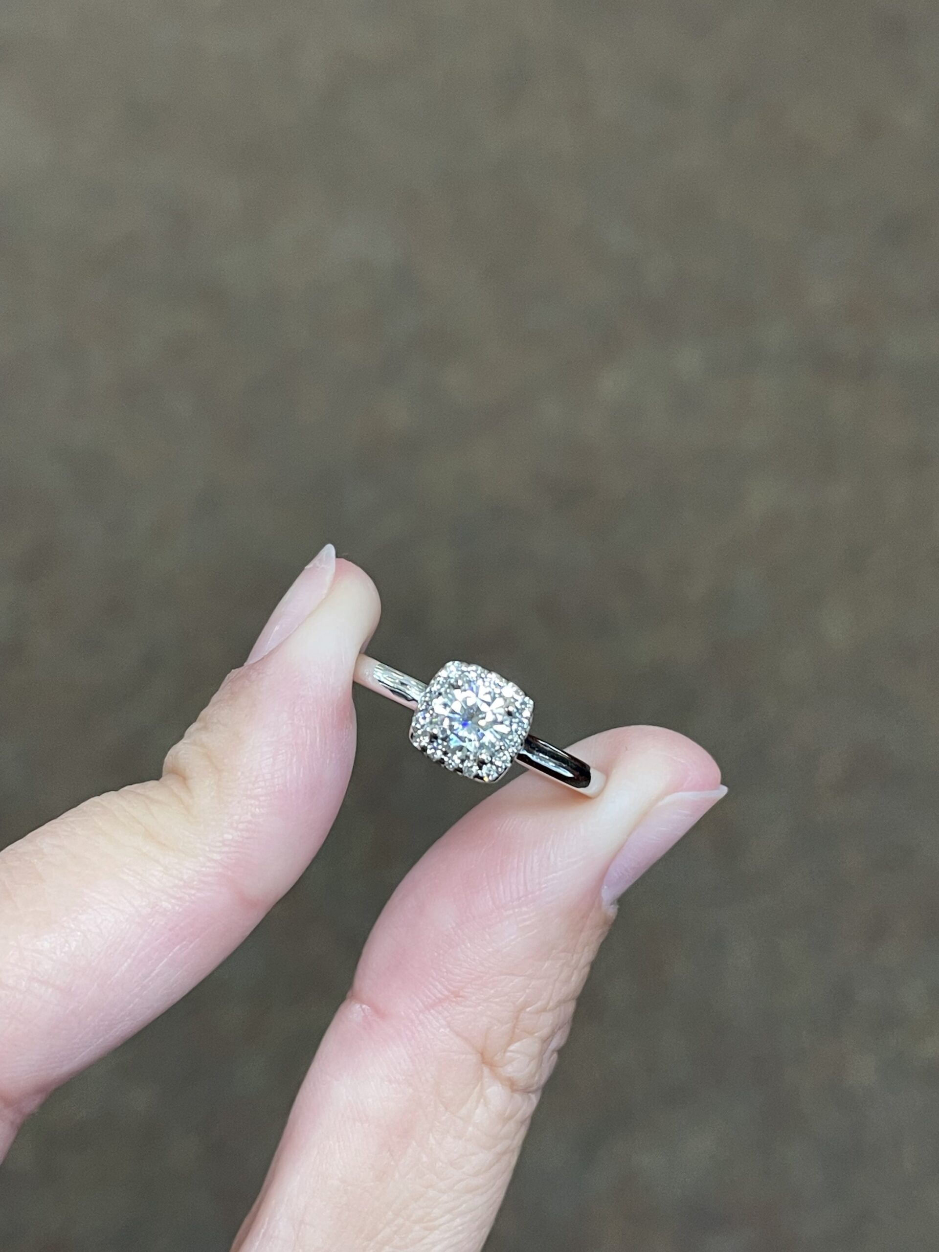 14k White Gold 5 MM Moissanite & Diamond Halo Ring - Image 4