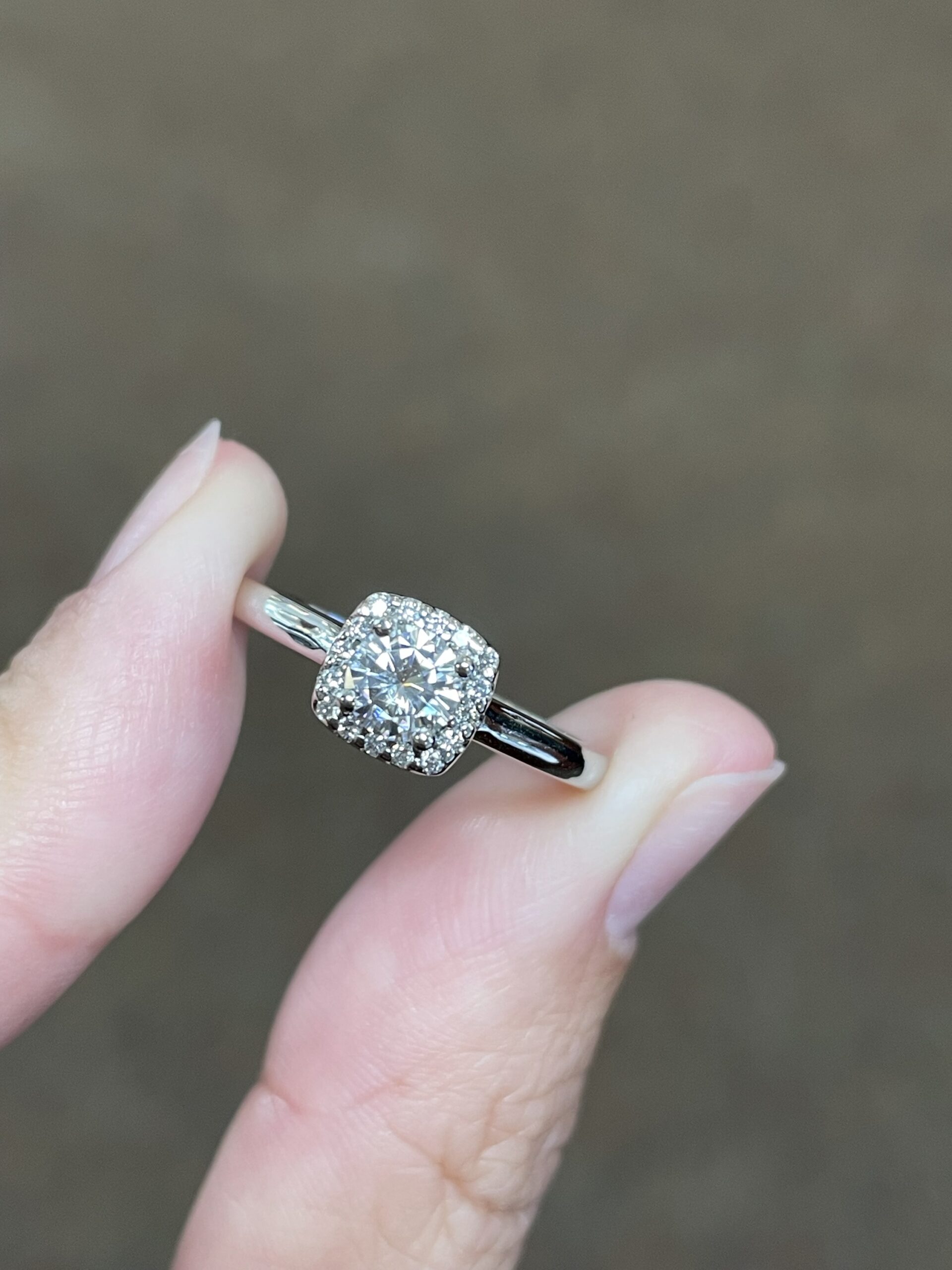 14k White Gold 5 MM Moissanite & Diamond Halo Ring - Image 3